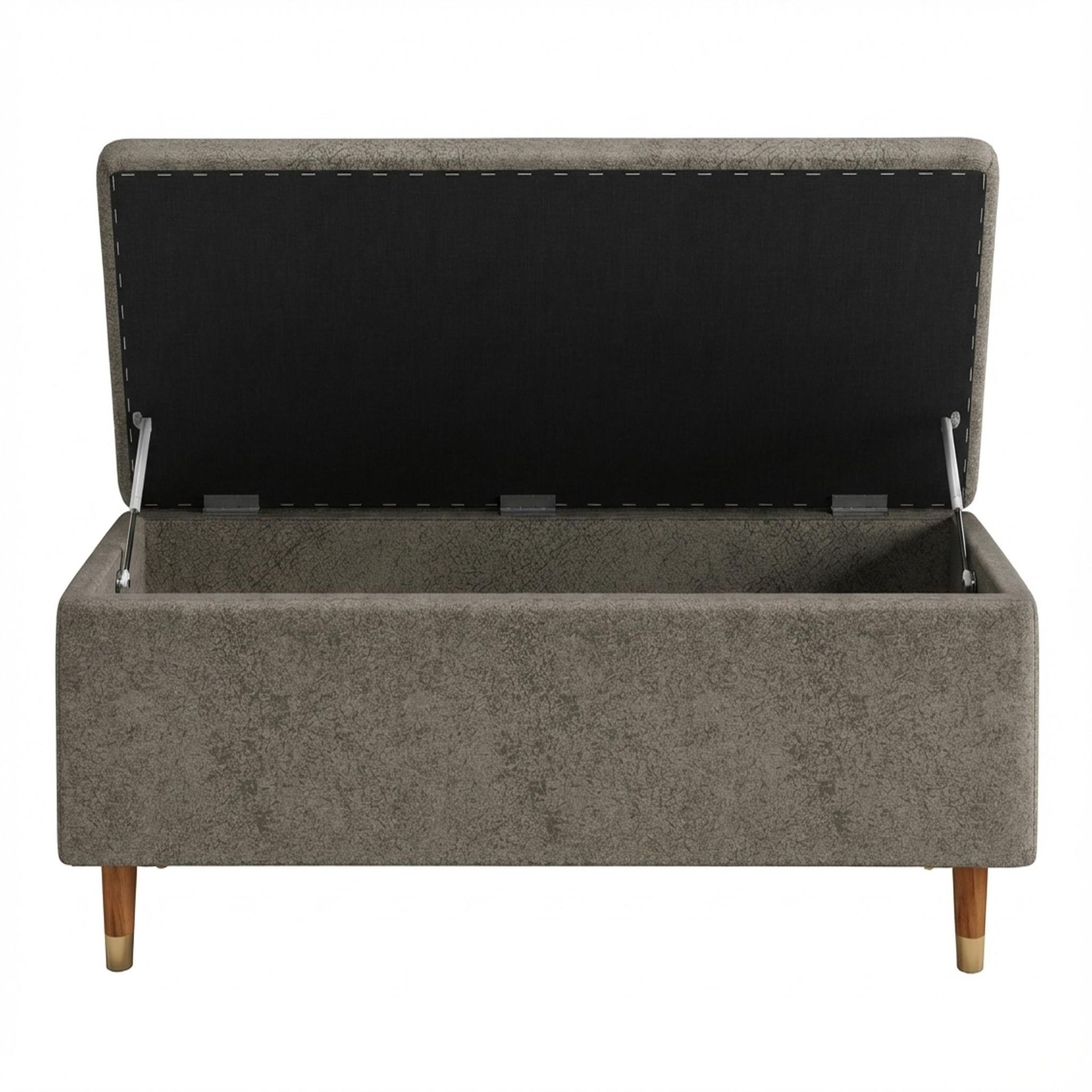 Hayden Home Premium Classic Tufted Hideaway Bench, Warm Cedar Legs, Essential Biscuit Upholstery