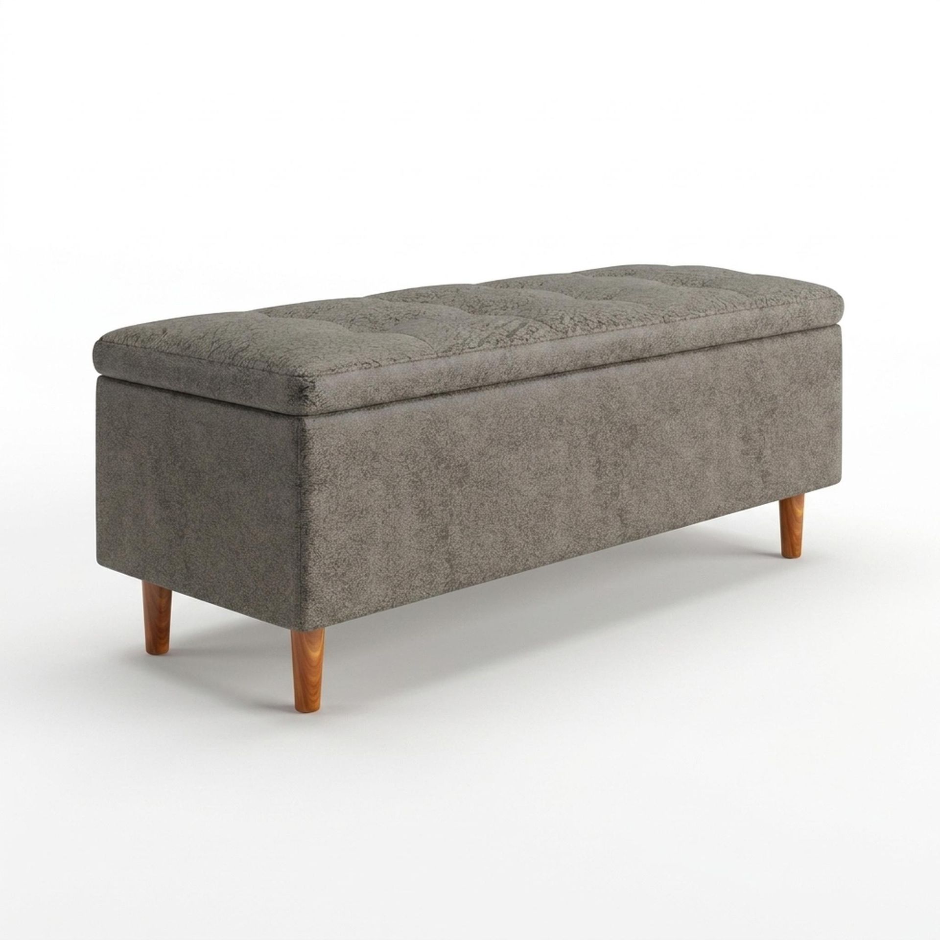 Hayden Home Premium Classic Tufted Hideaway Bench, Warm Cedar Legs, Essential Biscuit Upholstery