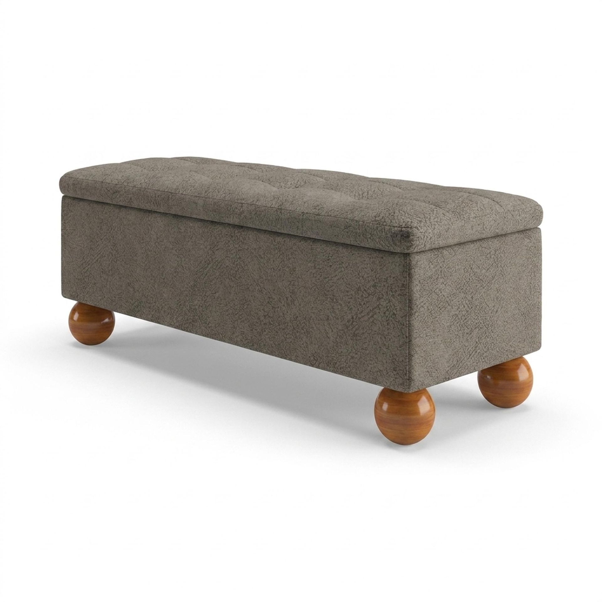 Hayden Home Premium Classic Tufted Hideaway Bench, Warm Cedar Legs, Essential Biscuit Upholstery