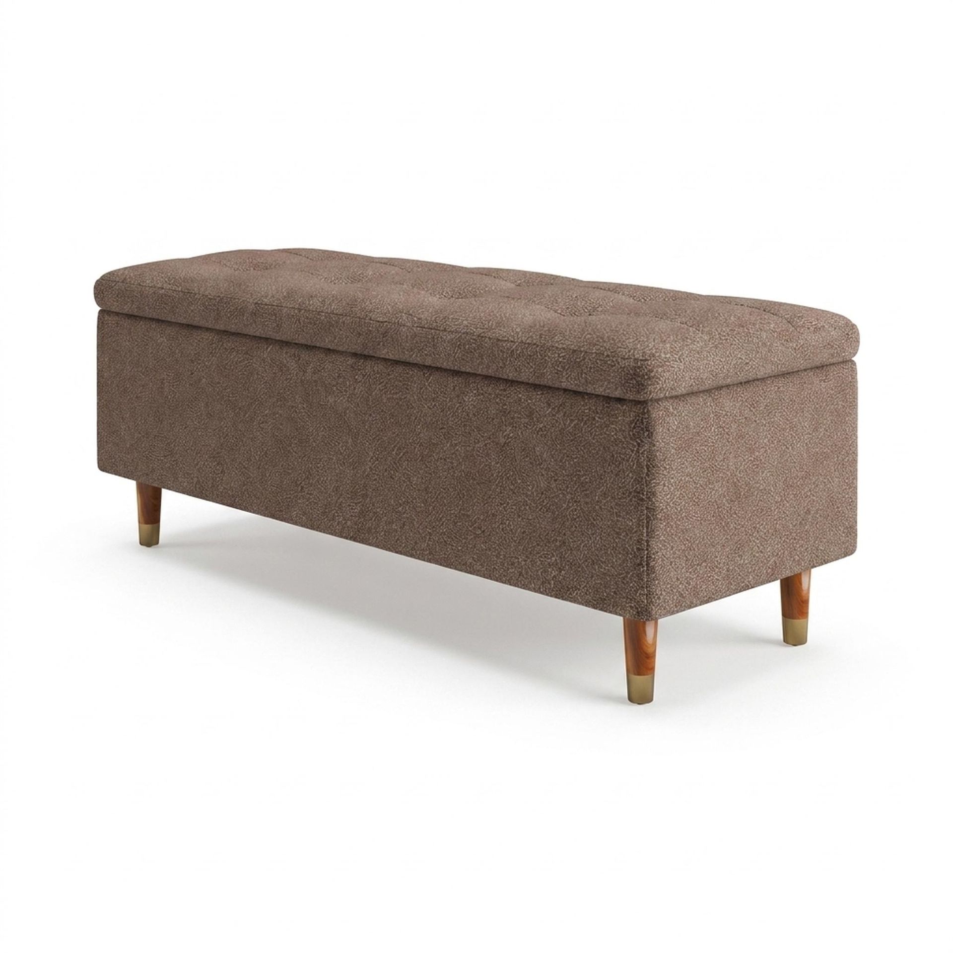Hayden Home Premium Classic Tufted Hideaway Bench, Warm Cedar Legs, Essential Ballet Slipper Upholstery