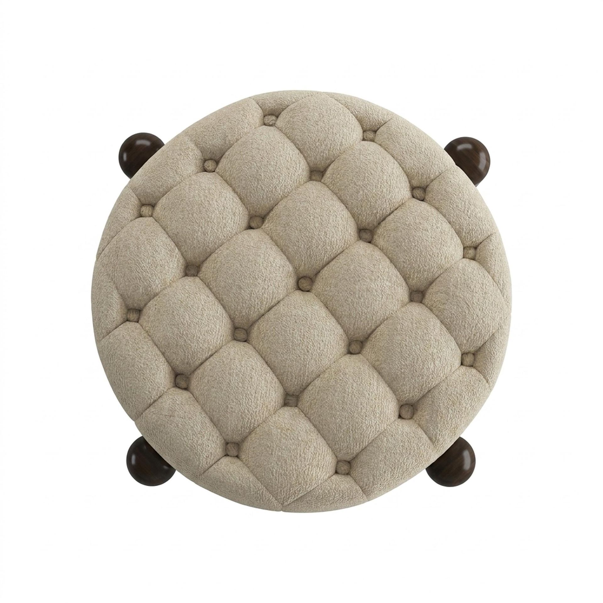 Hayden Home Premium Classic Tufted Hideaway Pouf, Coco Walnut Legs, Essential Sand Upholstery