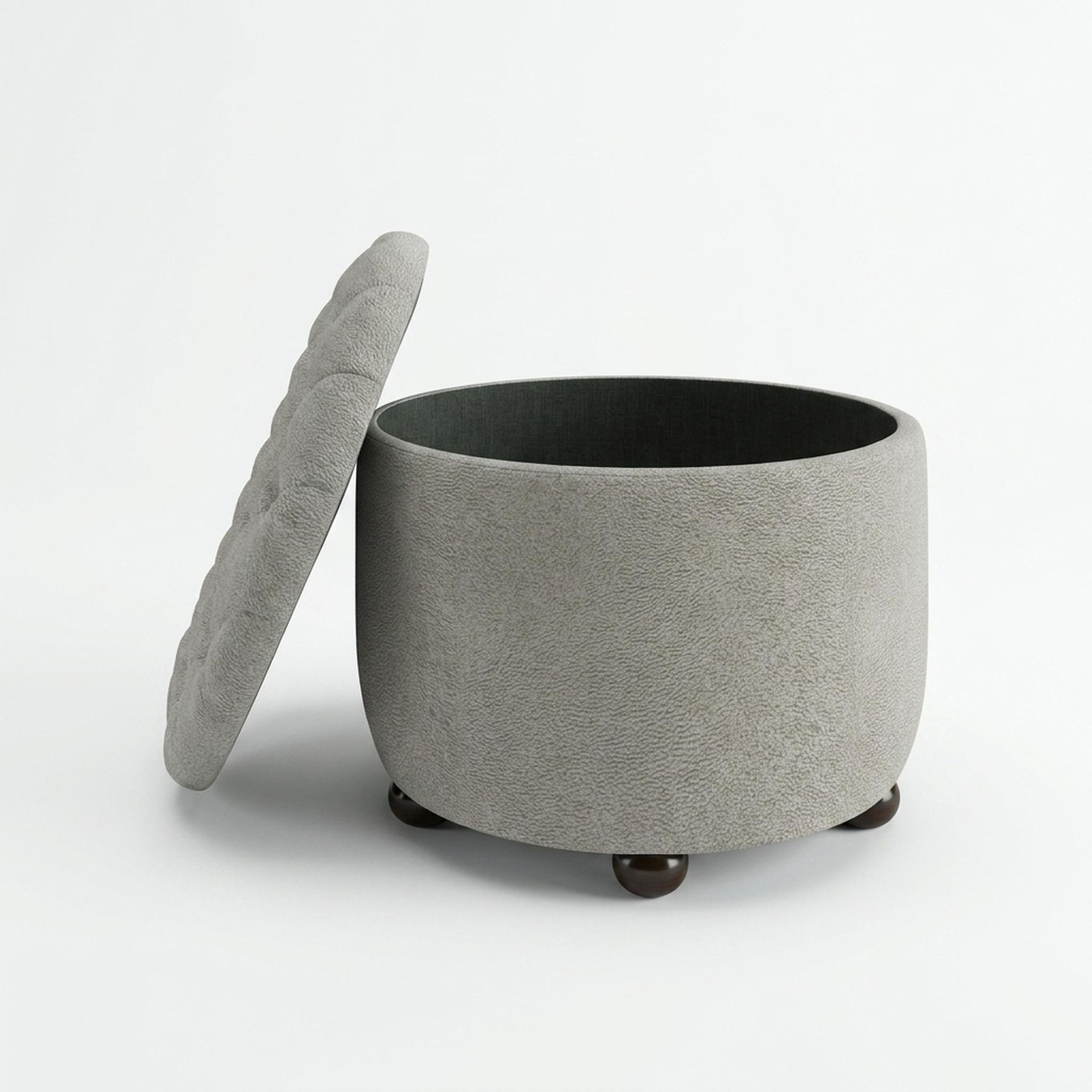 Hayden Home Premium Classic Tufted Hideaway Pouf, Coco Walnut Legs, Essential Bone Upholstery