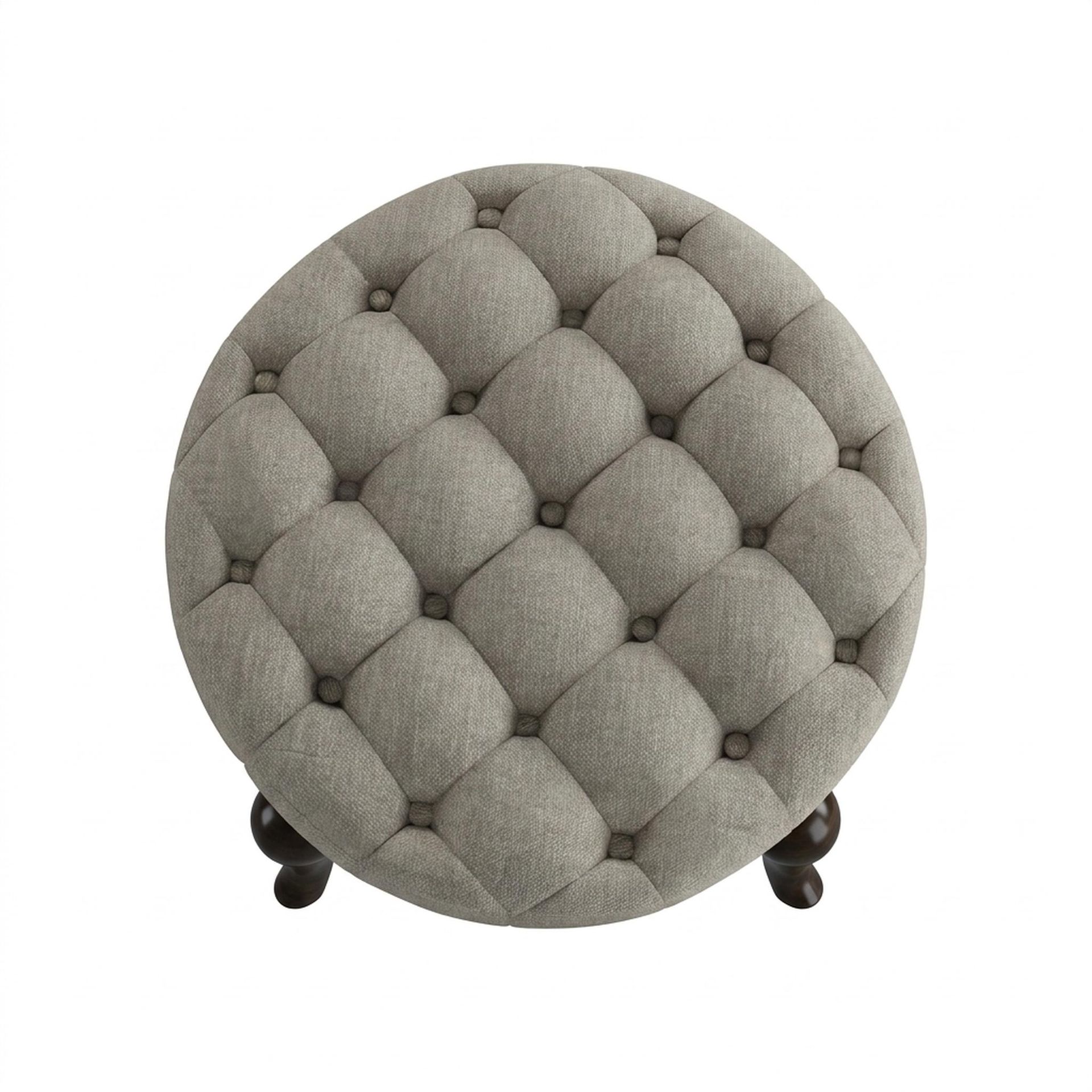 Hayden Home Premium Classic Tufted Hideaway Pouf, Coco Walnut Legs, Essential Bone Upholstery