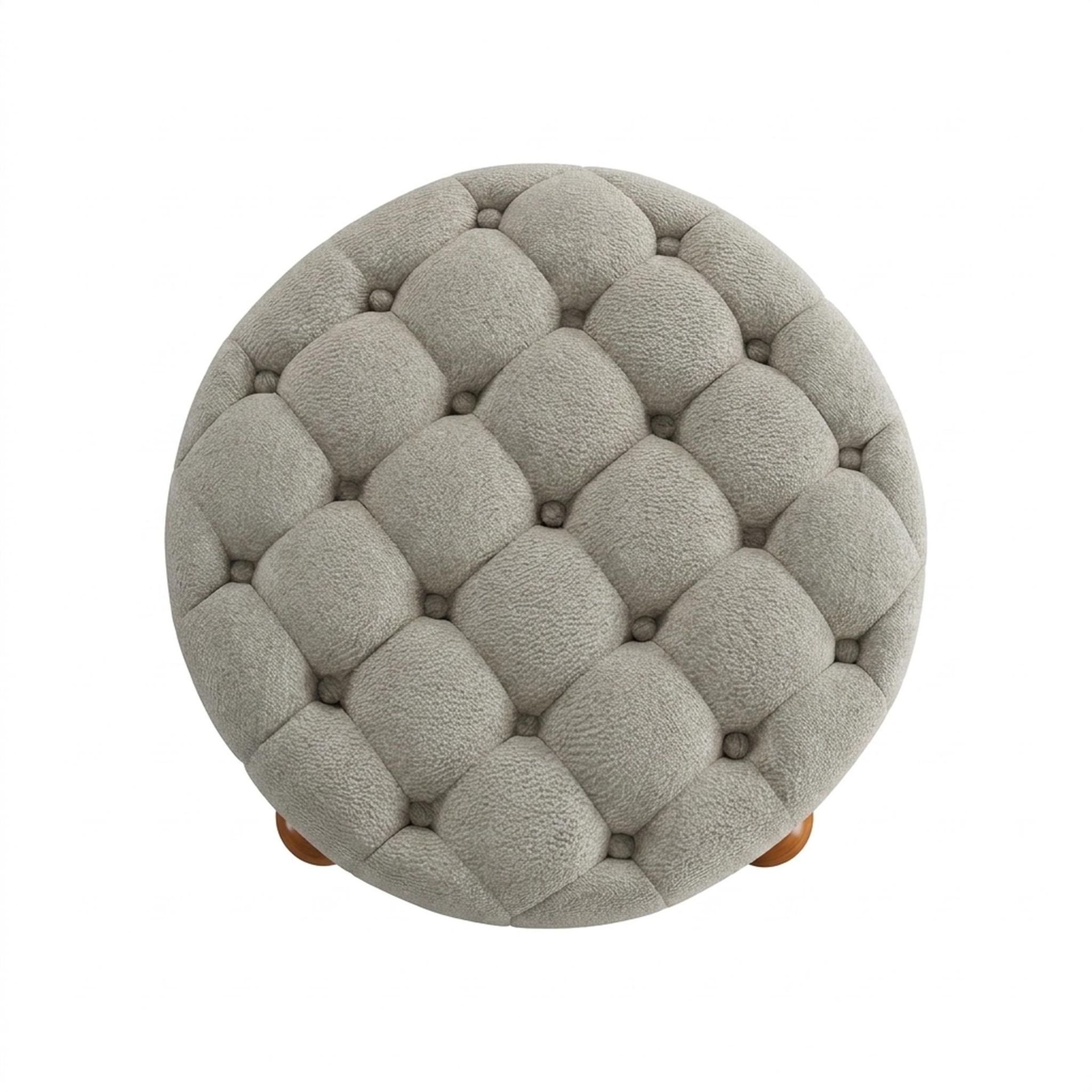 Hayden Home Premium Classic Tufted Hideaway Pouf, Warm Cedar Legs, Essential Bone Upholstery