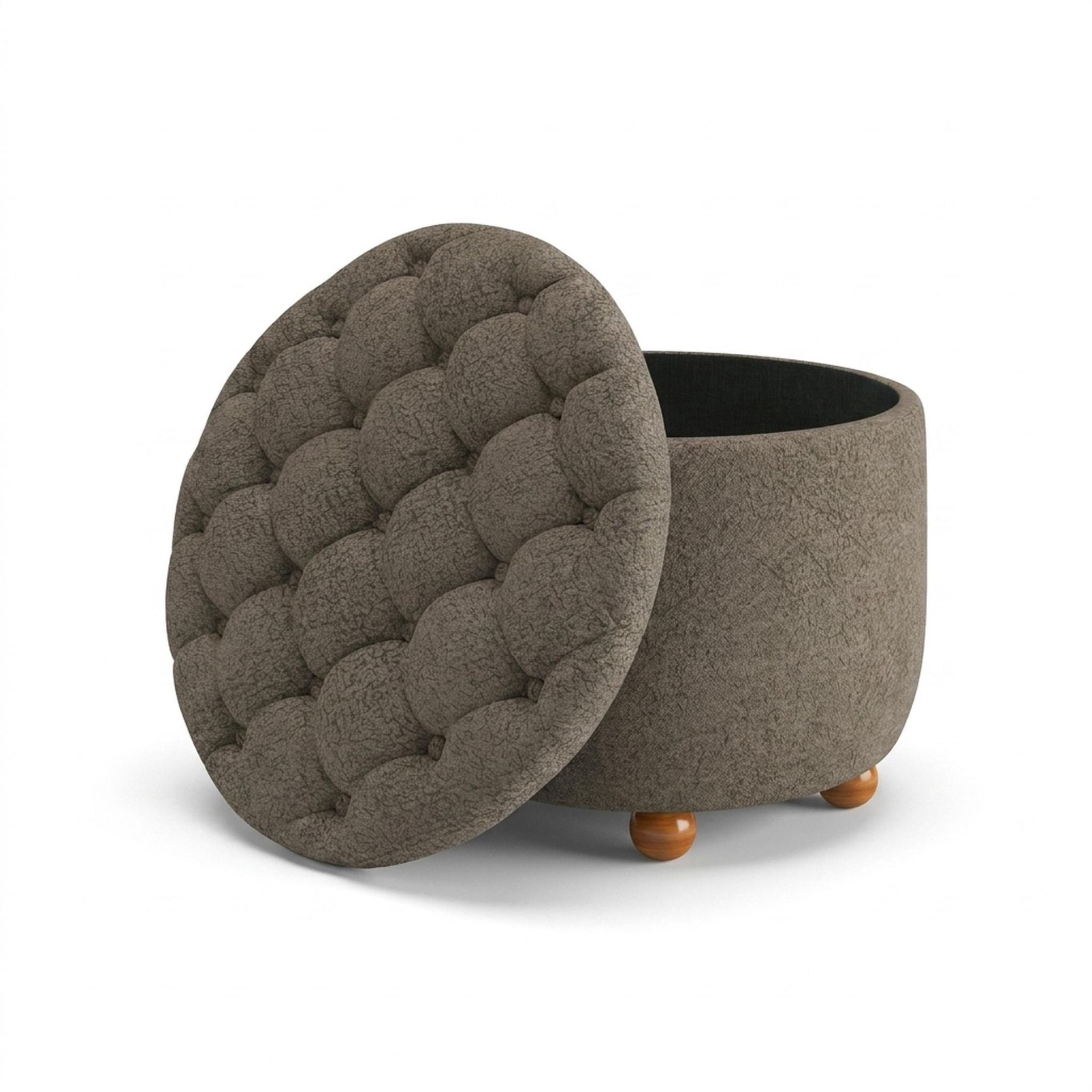 Hayden Home Premium Classic Tufted Hideaway Pouf, Warm Cedar Legs, Essential Biscuit Upholstery