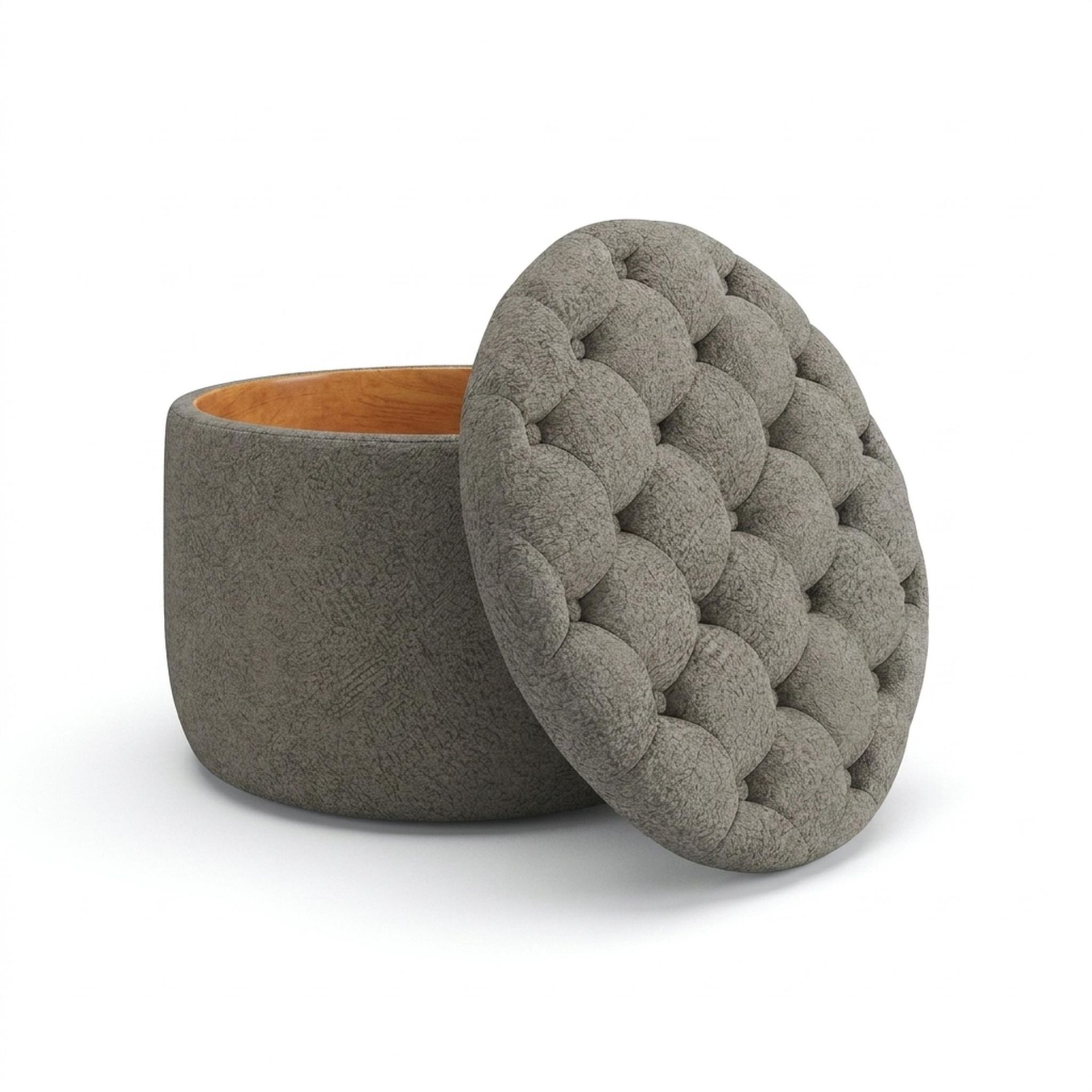 Hayden Home Premium Classic Tufted Hideaway Pouf, Warm Cedar Legs, Essential Biscuit Upholstery