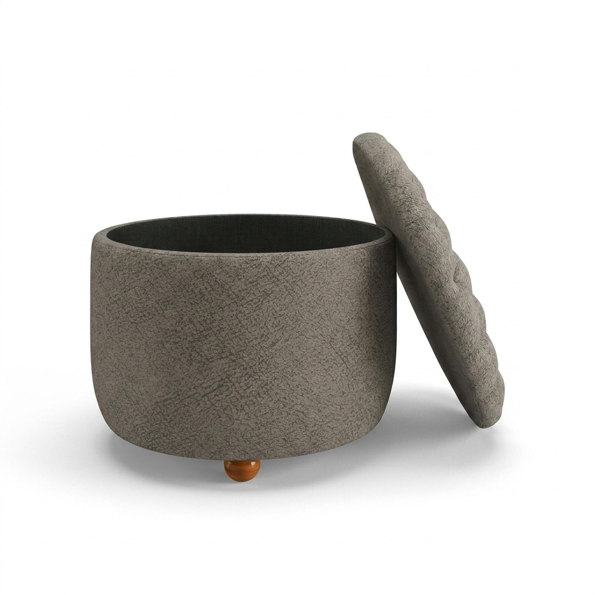 Hayden Home Premium Classic Tufted Hideaway Pouf, Warm Cedar Legs, Essential Biscuit Upholstery