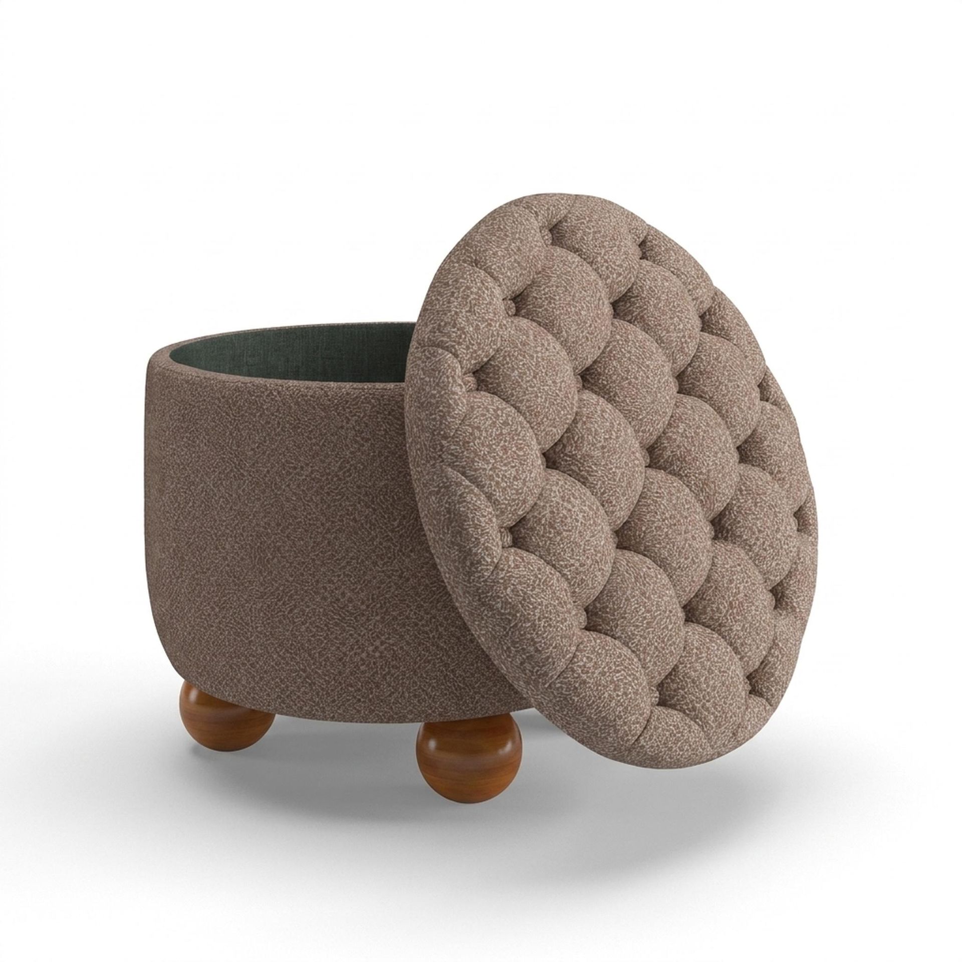 Hayden Home Premium Classic Tufted Hideaway Pouf, Warm Cedar Legs, Essential Ballet Slipper Upholstery