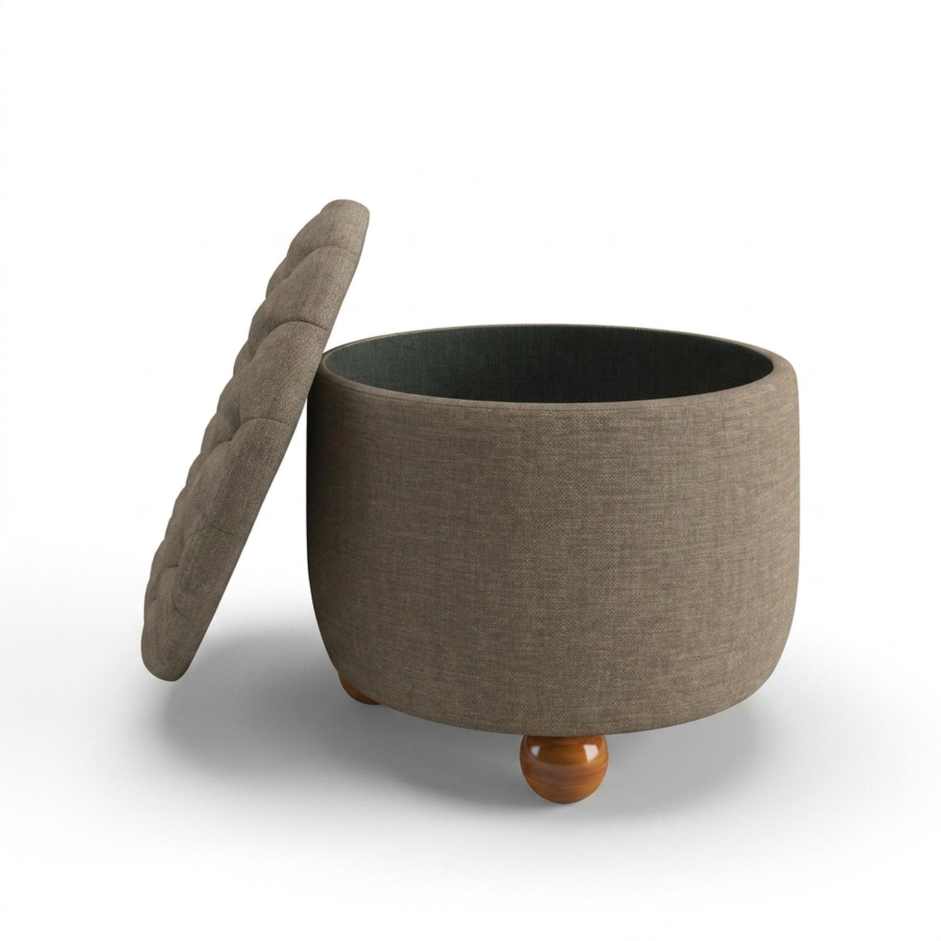 Hayden Home Premium Classic Tufted Hideaway Pouf, Warm Cedar Legs, Premium Dusky Biege Upholstery