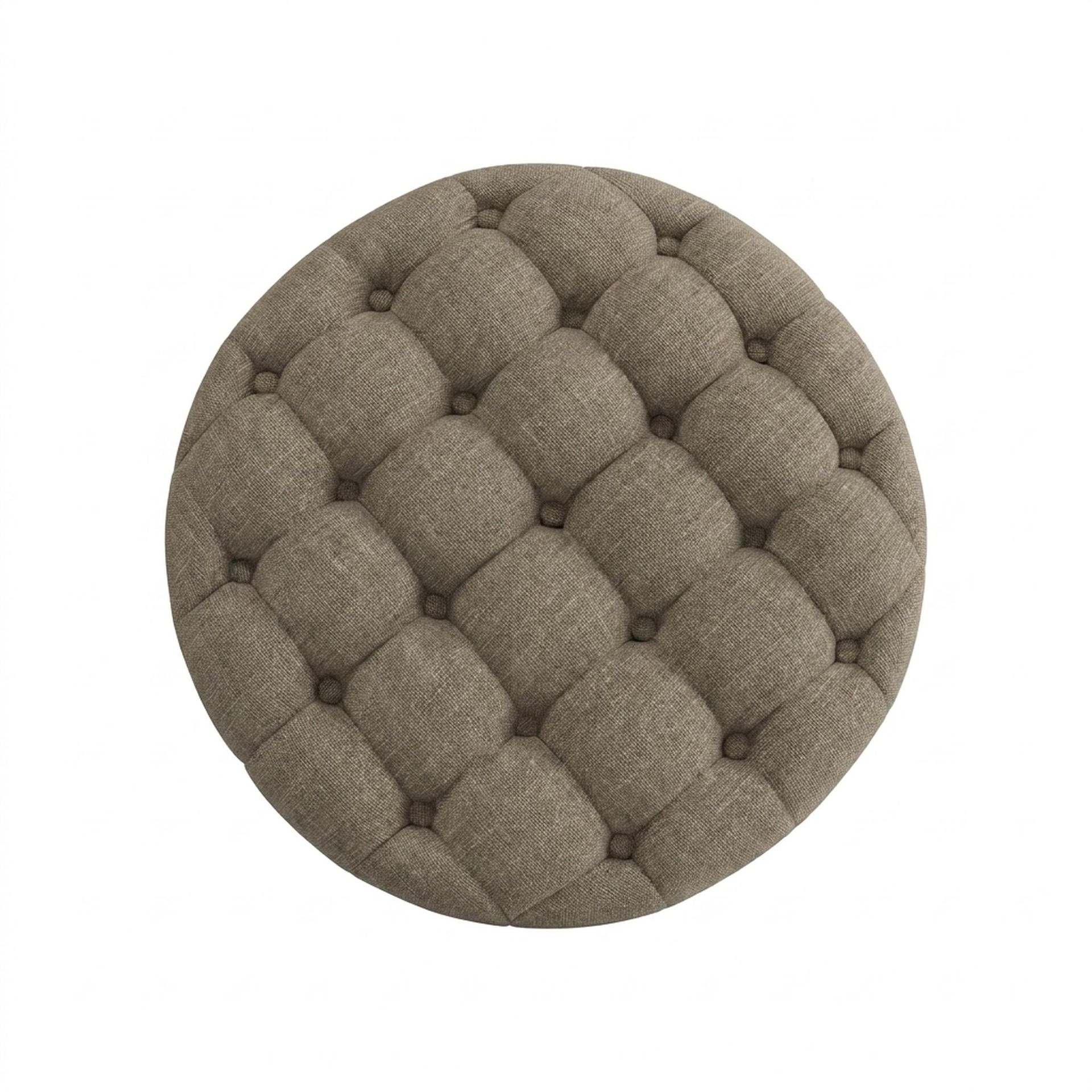 Hayden Home Premium Classic Tufted Hideaway Pouf, Warm Cedar Legs, Premium Dusky Biege Upholstery