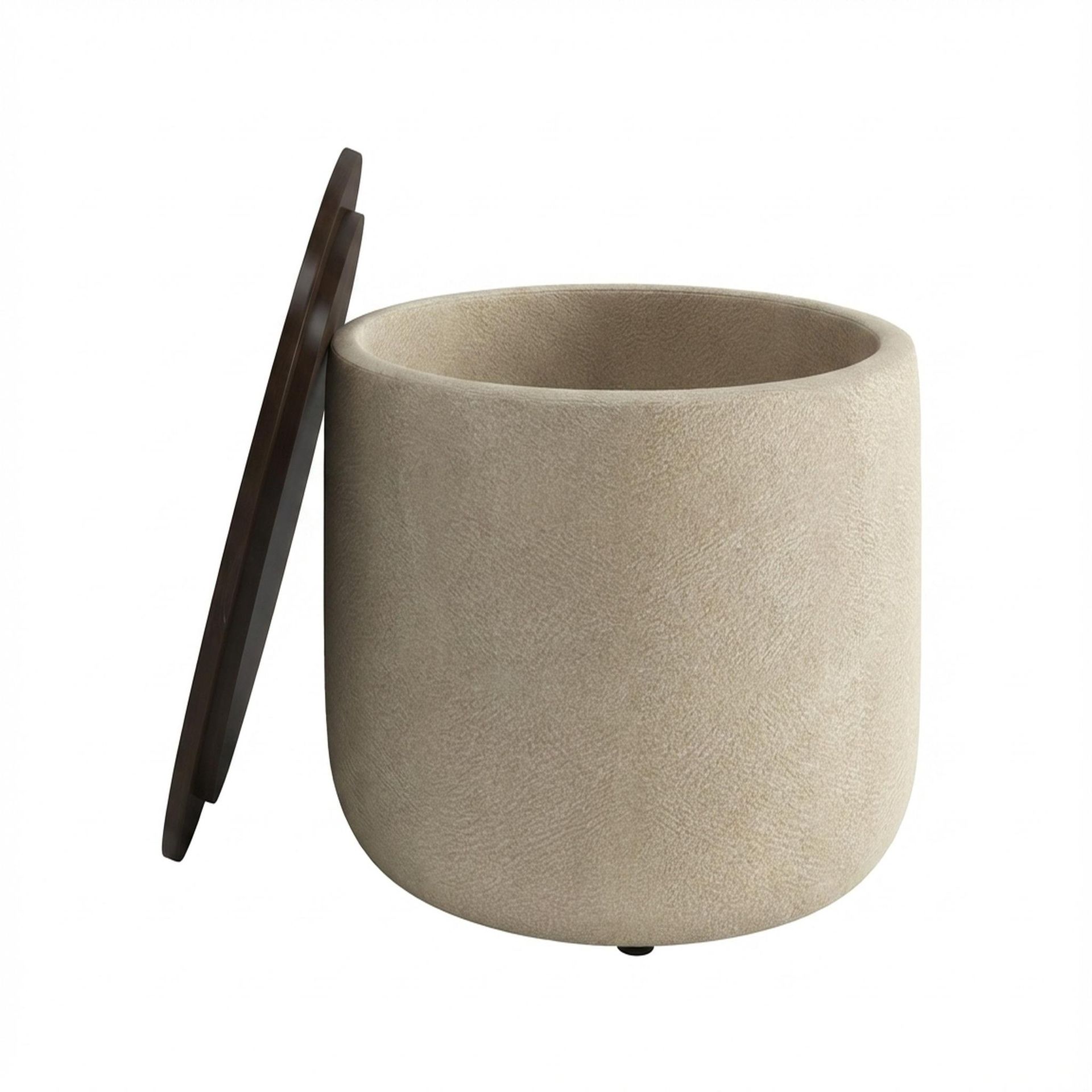 Hayden Home Premium Cozy Cuppa Pouf cum Coffee Table with Storage, Coco Walnut Legs, Essential Sand Upholstery