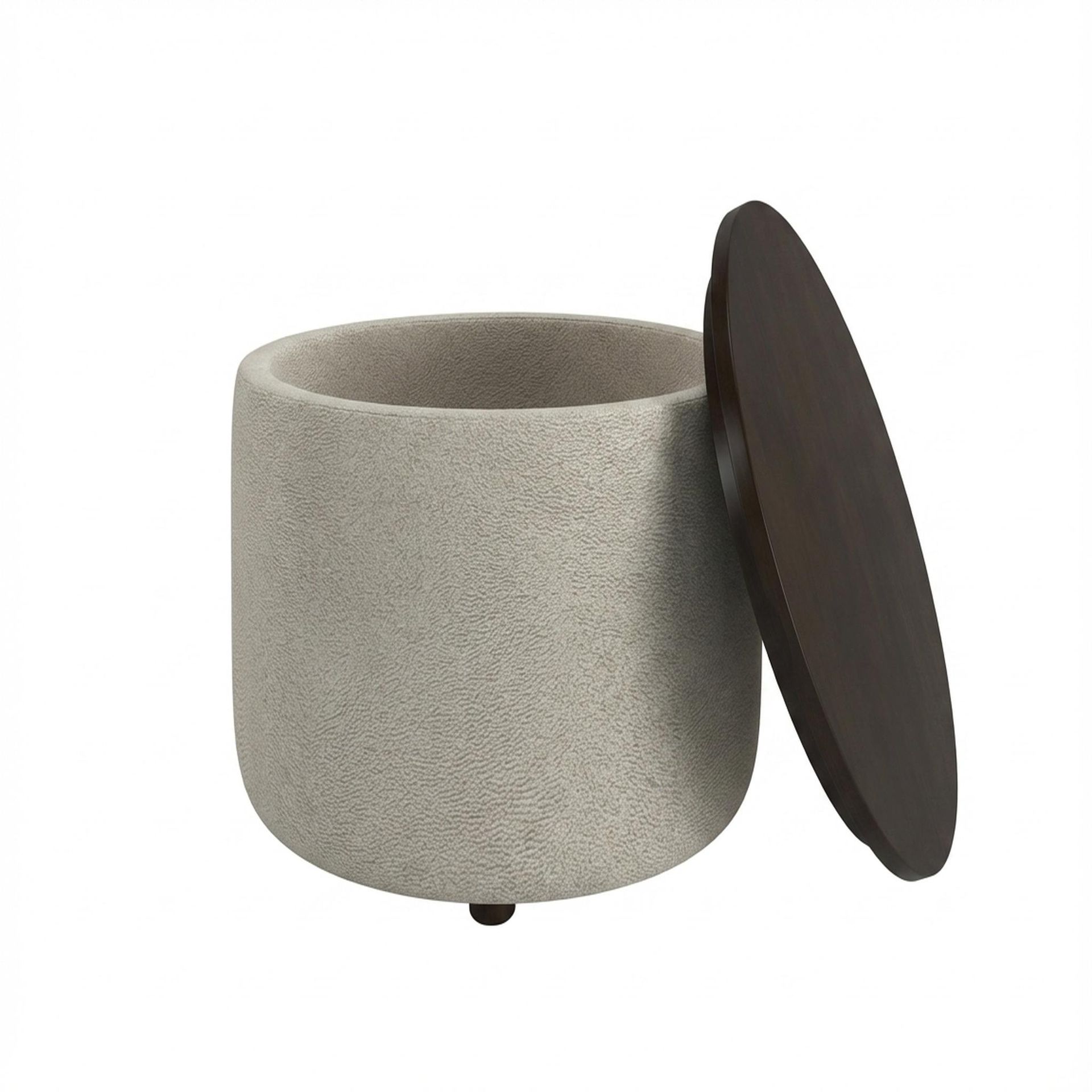 Hayden Home Premium Cozy Cuppa Pouf cum Coffee Table with Storage, Coco Walnut Legs, Essential Bone Upholstery