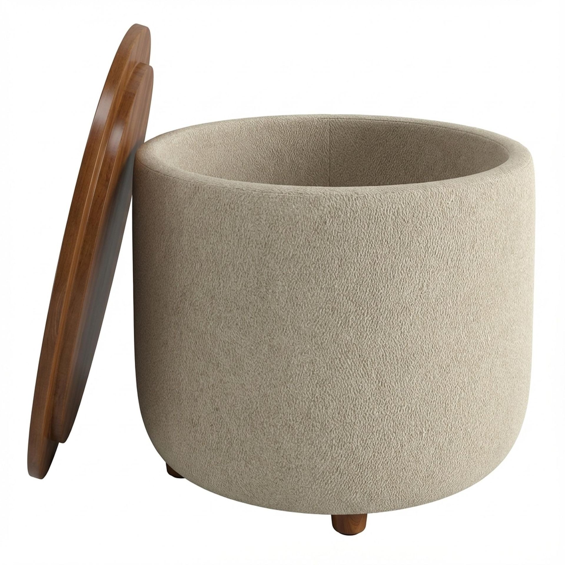 Hayden Home Premium Cozy Cuppa Pouf cum Coffee Table with Storage, Warm Cedar Legs, Essential Sand Upholstery