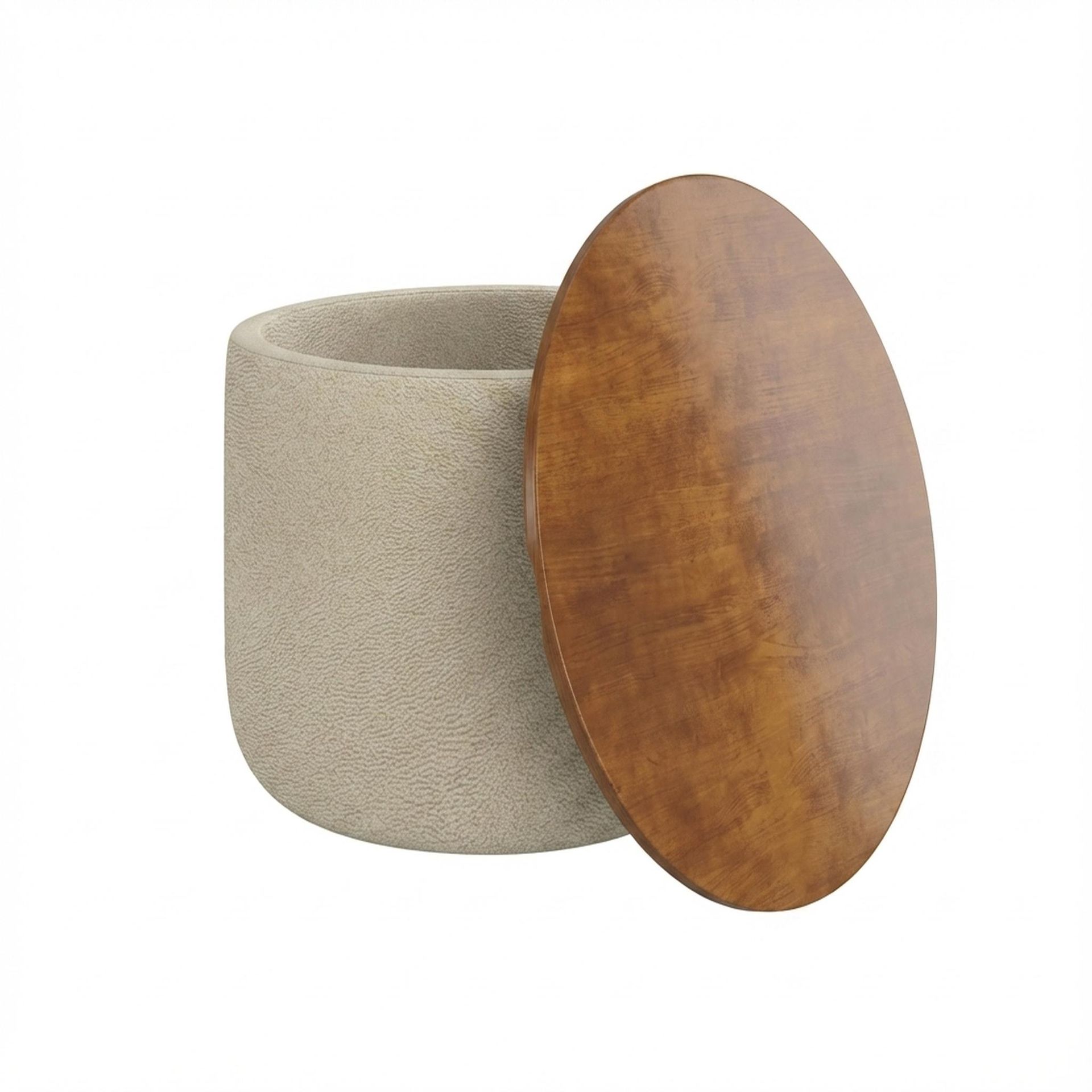 Hayden Home Premium Cozy Cuppa Pouf cum Coffee Table with Storage, Warm Cedar Legs, Essential Sand Upholstery