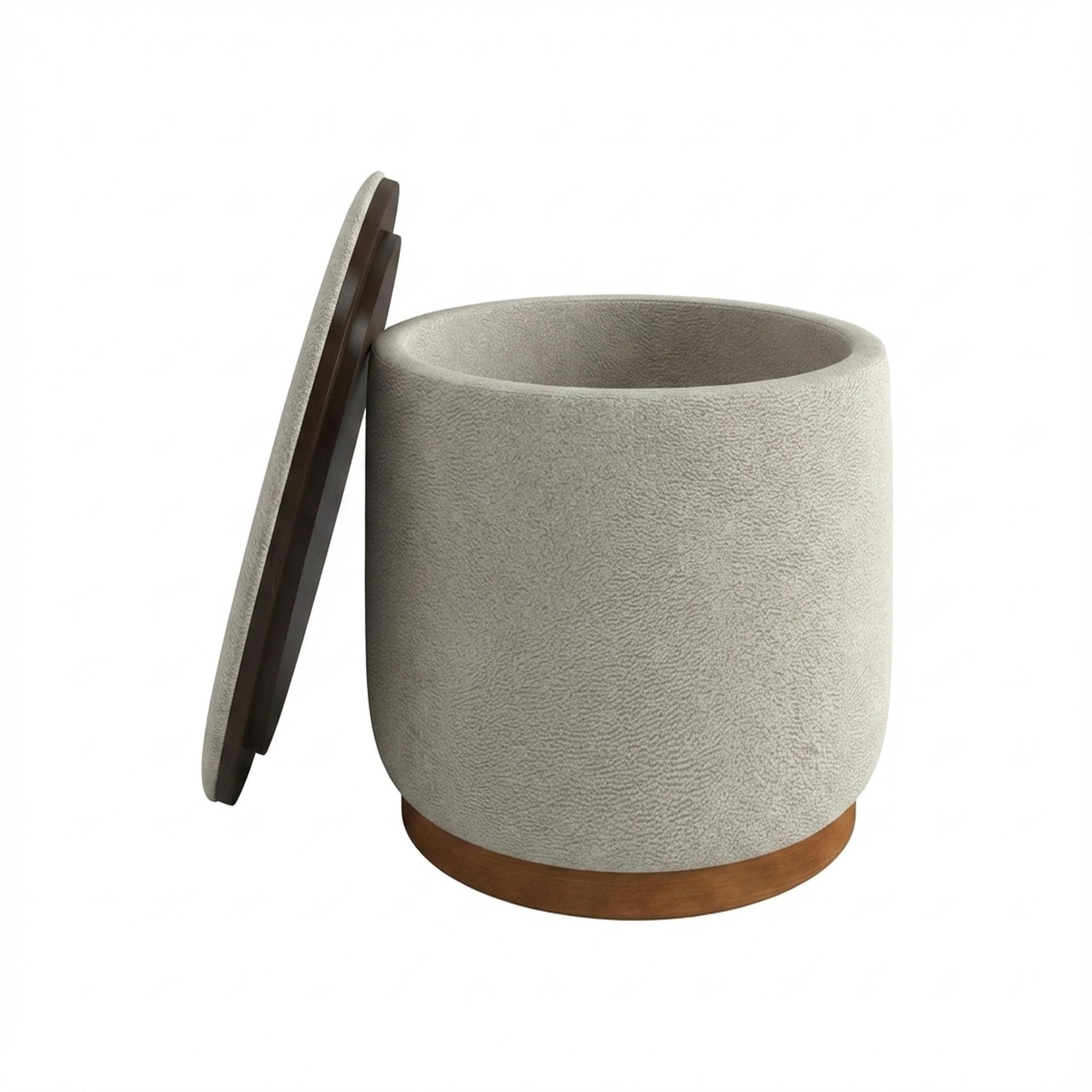 Hayden Home Premium Cozy Cuppa Pouf cum Coffee Table with Storage, Warm Cedar Legs, Essential Bone Upholstery