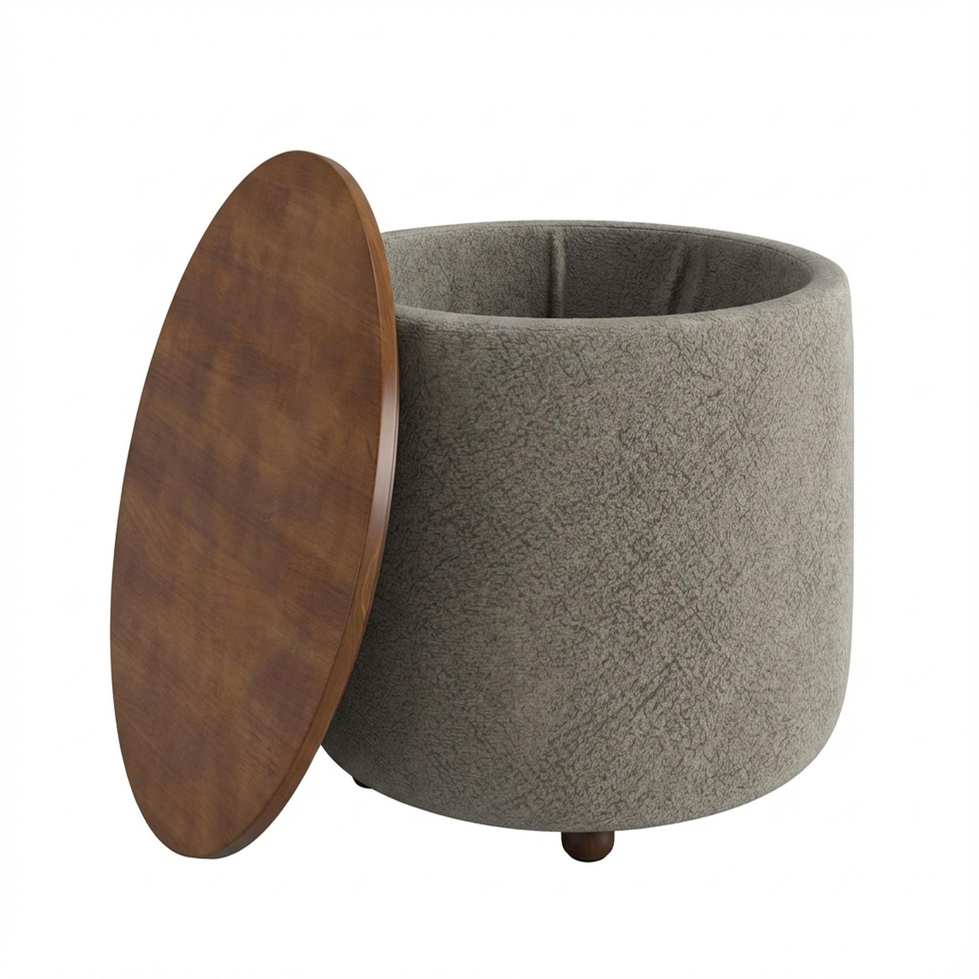 Hayden Home Premium Cozy Cuppa Pouf cum Coffee Table with Storage, Warm Cedar Legs, Essential Biscuit Upholstery