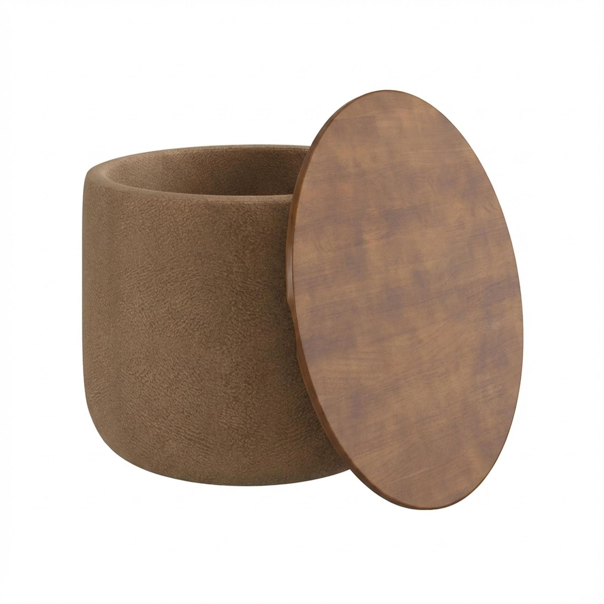 Hayden Home Premium Cozy Cuppa Pouf cum Coffee Table with Storage, Warm Cedar Legs, Essential Biscuit Upholstery