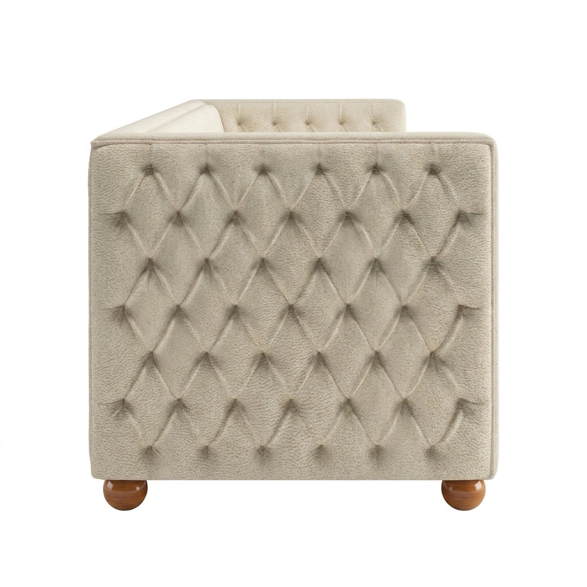 Hayden Home Premium Classic Chesterfield Sofa Bed, Warm Cedar Legs, Essential Sand Upholstery