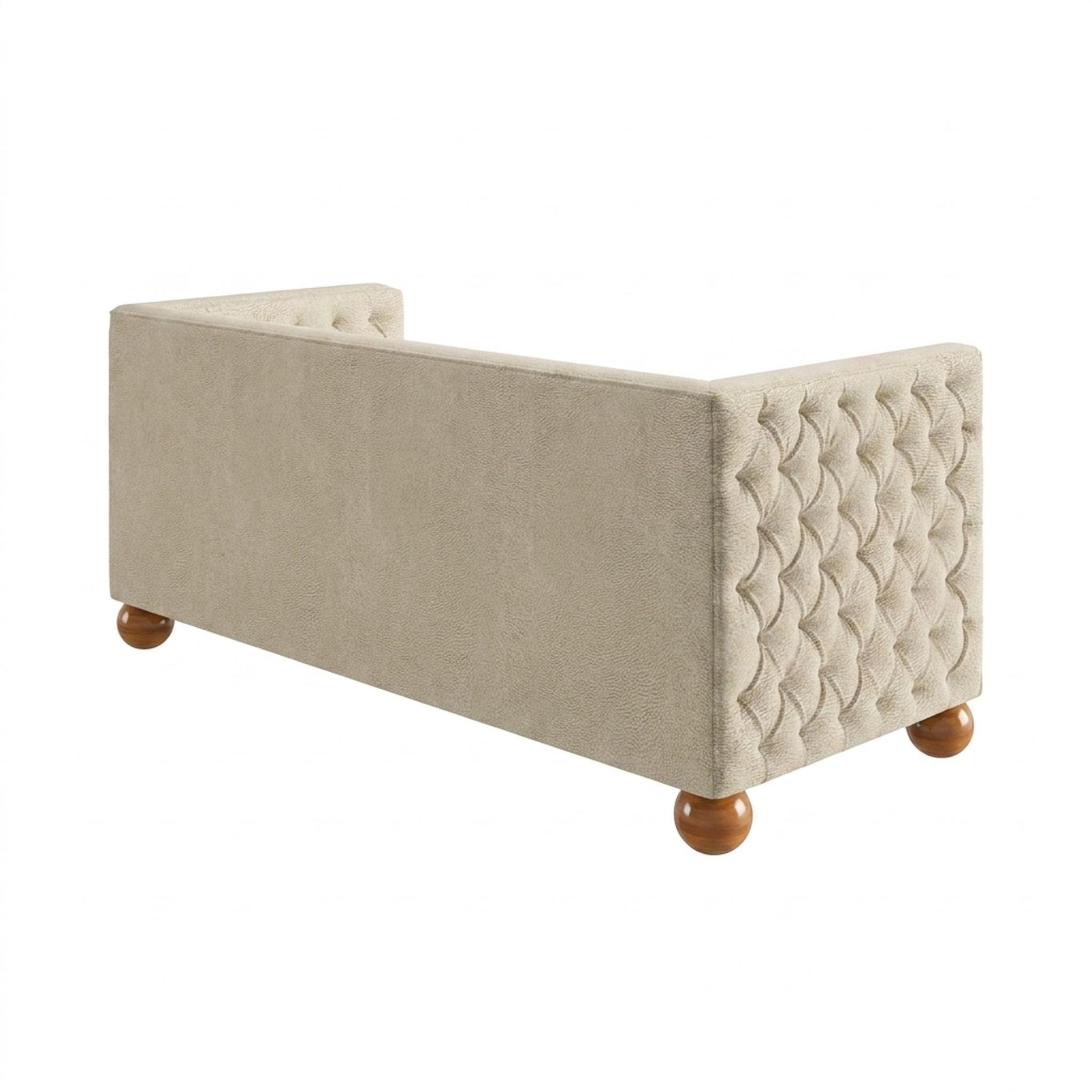 Hayden Home Premium Classic Chesterfield Sofa Bed, Warm Cedar Legs, Essential Sand Upholstery