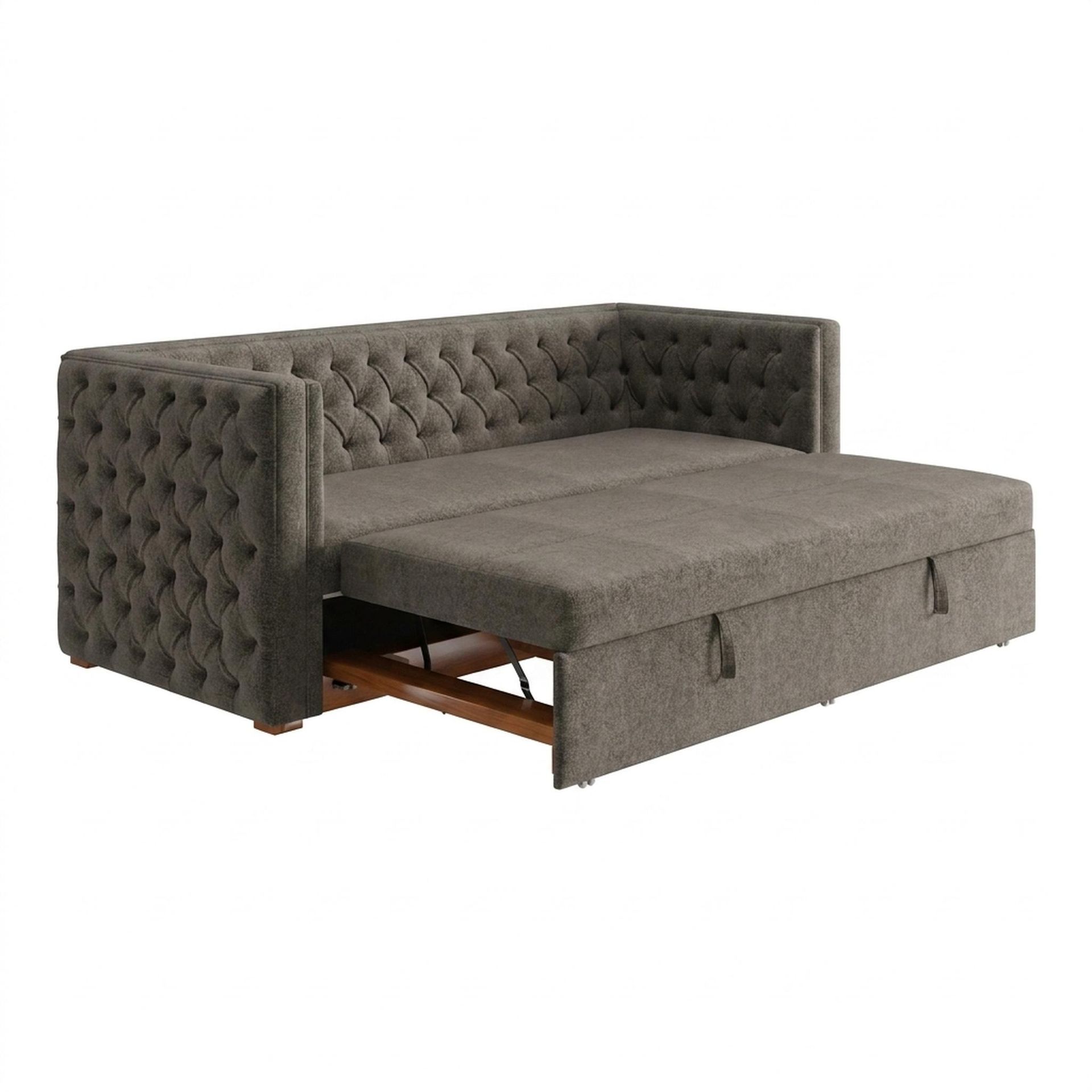 Hayden Home Premium Classic Chesterfield Sofa Bed, Warm Cedar Legs, Essential Biscuit Upholstery
