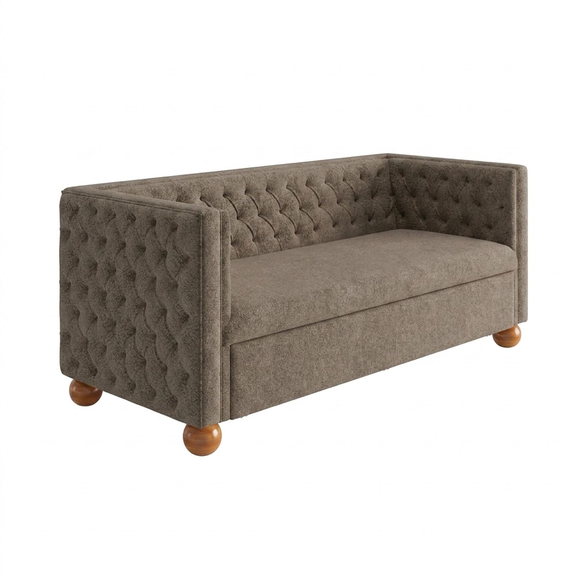 Hayden Home Premium Classic Chesterfield Sofa Bed, Warm Cedar Legs, Essential Biscuit Upholstery