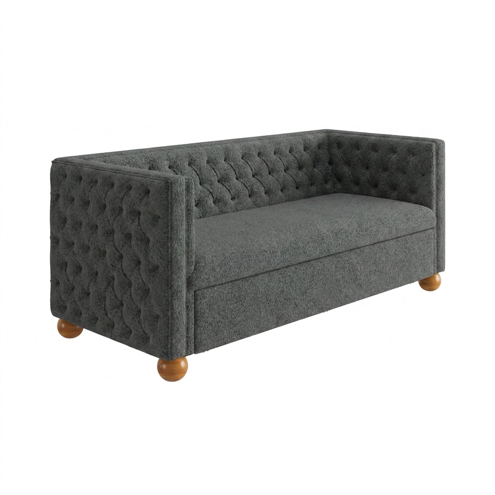 Hayden Home Premium Classic Chesterfield Sofa Bed, Warm Cedar Legs, Essential Frost Upholstery