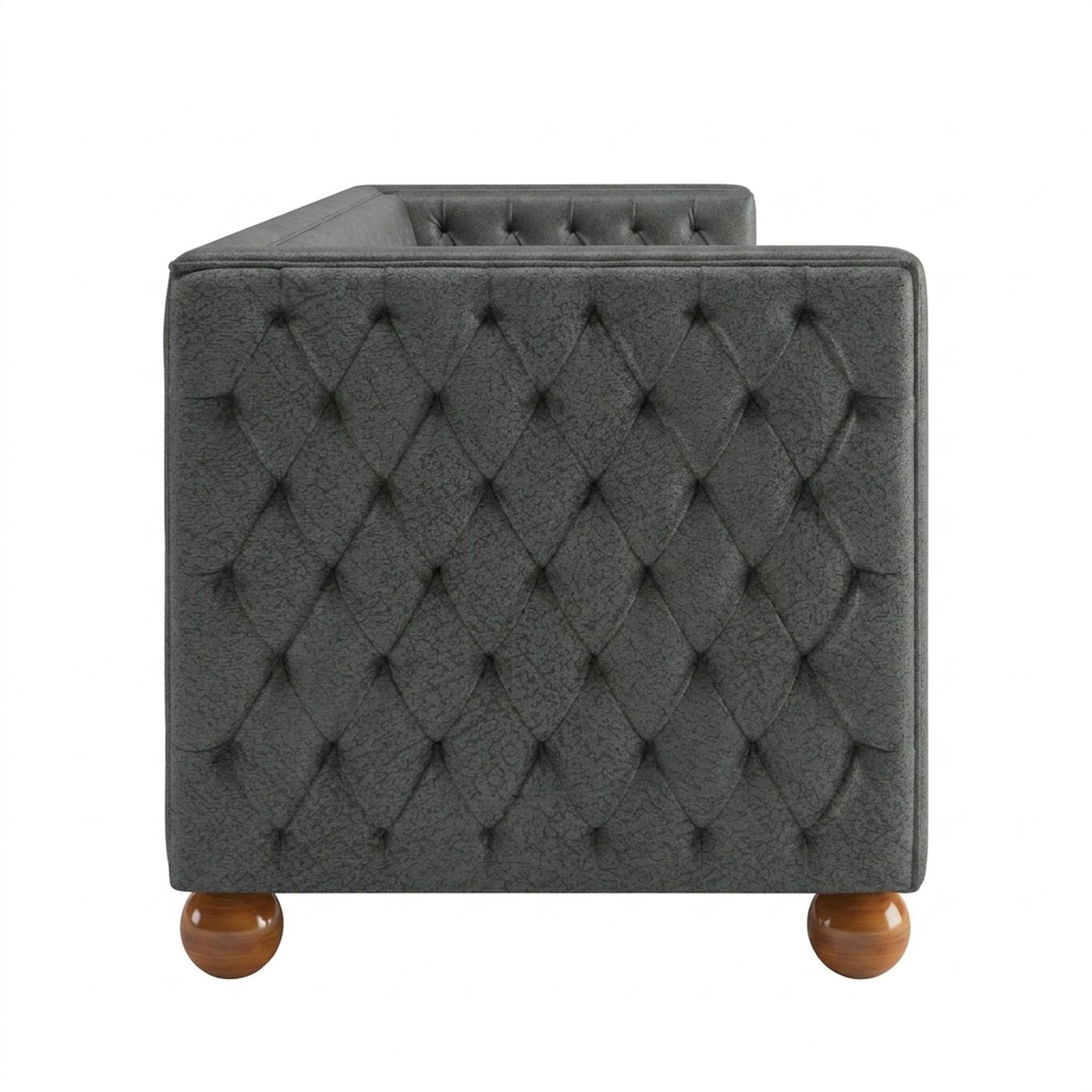 Hayden Home Premium Classic Chesterfield Sofa Bed, Warm Cedar Legs, Essential Frost Upholstery