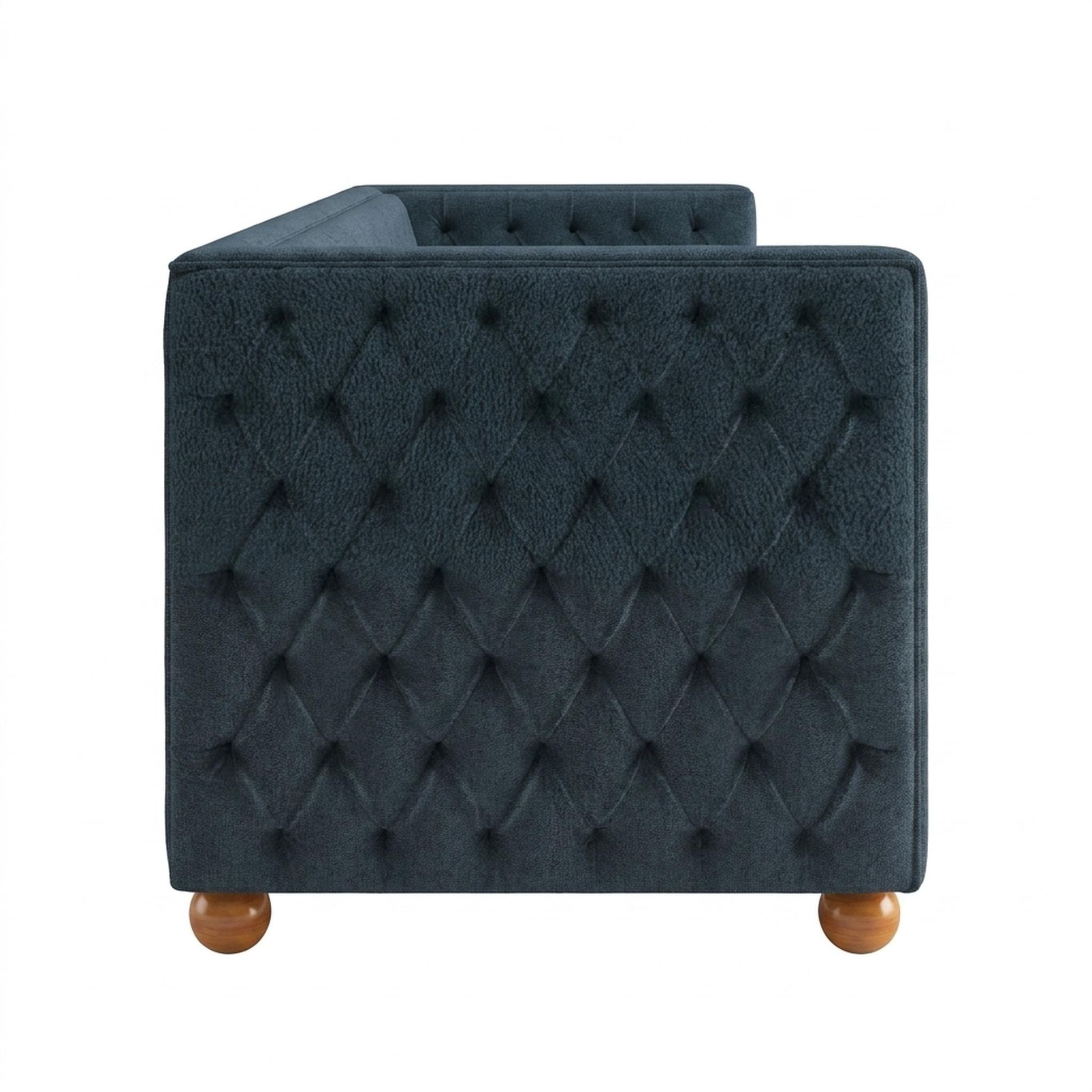 Hayden Home Premium Classic Chesterfield Sofa Bed, Warm Cedar Legs, Essential Vintage Blue Upholstery