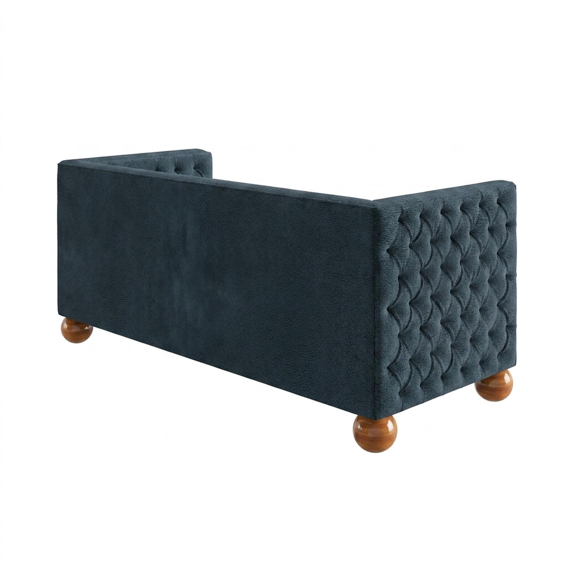Hayden Home Premium Classic Chesterfield Sofa Bed, Warm Cedar Legs, Essential Vintage Blue Upholstery