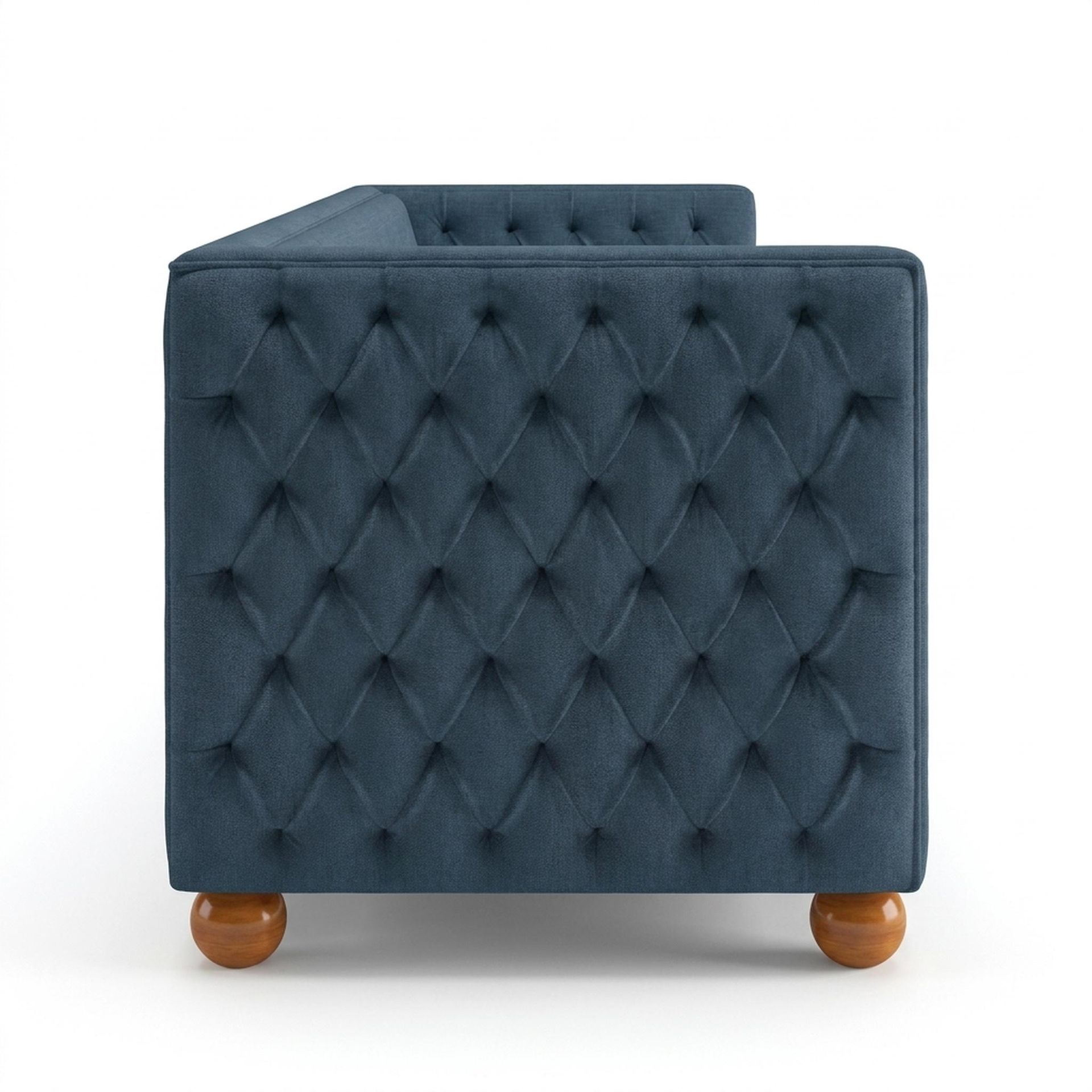 Hayden Home Premium Classic Chesterfield Sofa Bed, Warm Cedar Legs, Essential Aegean Blue Upholstery