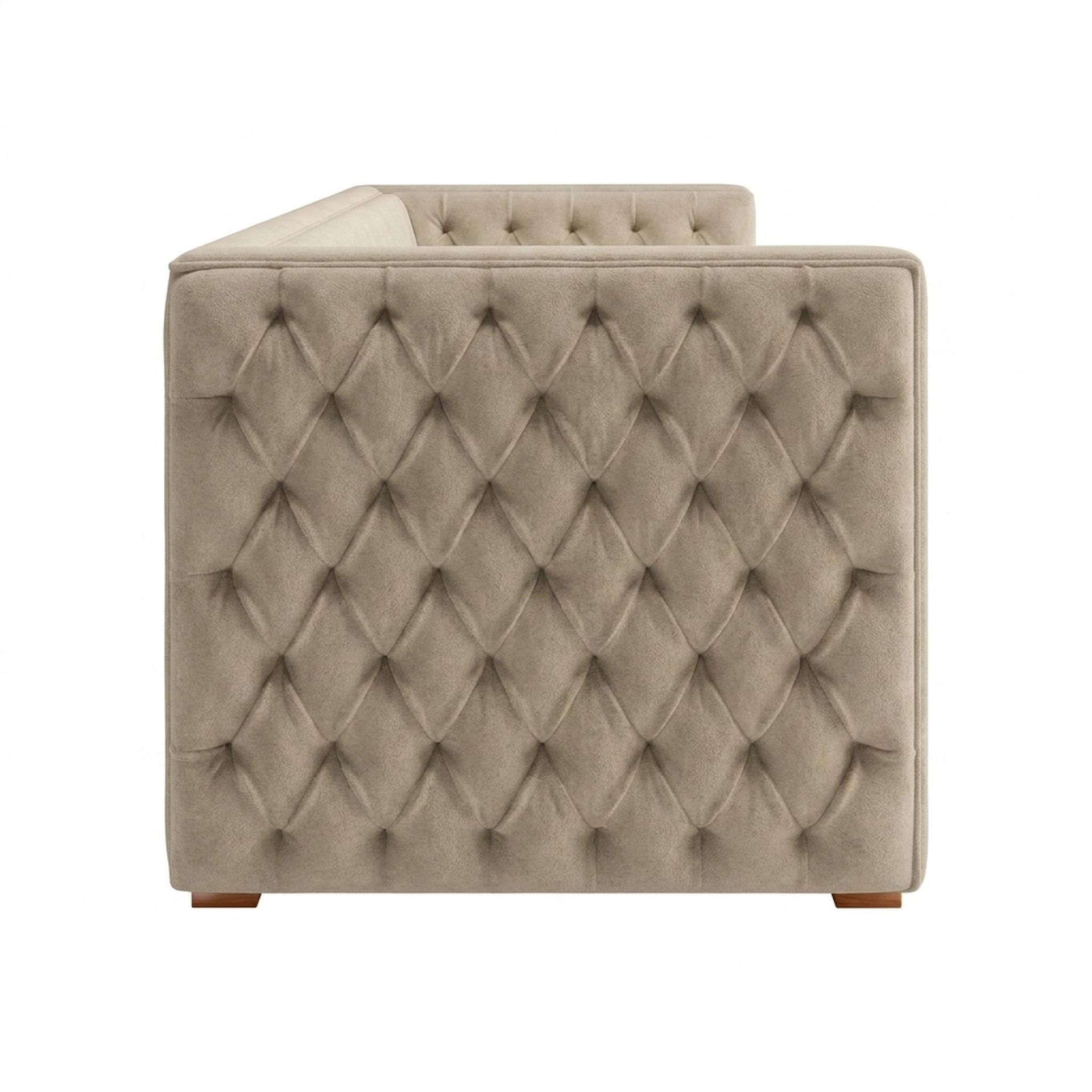 Hayden Home Premium Classic Chesterfield Sofa Bed, Warm Cedar Legs, Premium Alabaster Upholstery