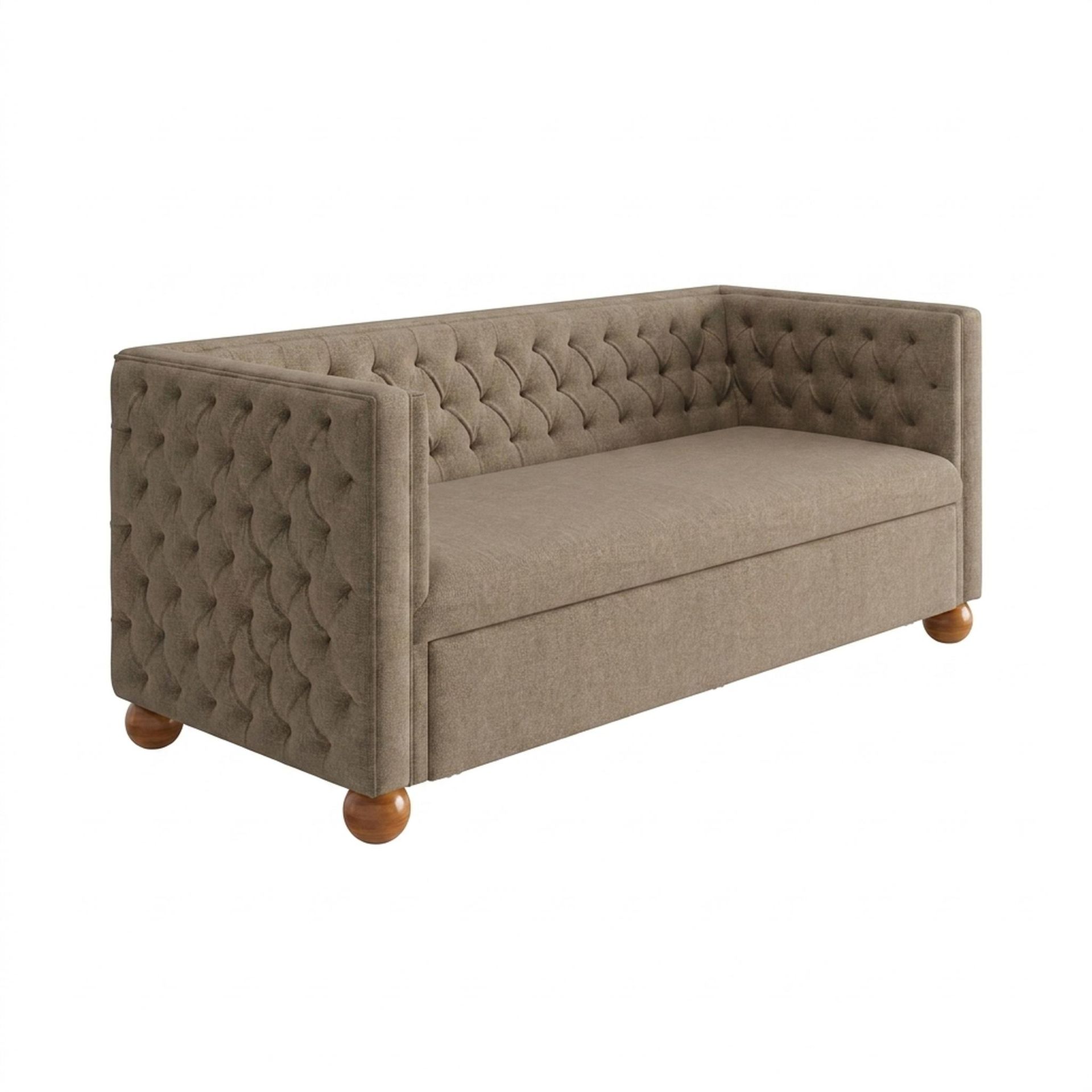 Hayden Home Premium Classic Chesterfield Sofa Bed, Warm Cedar Legs, Premium Dusky Biege Upholstery