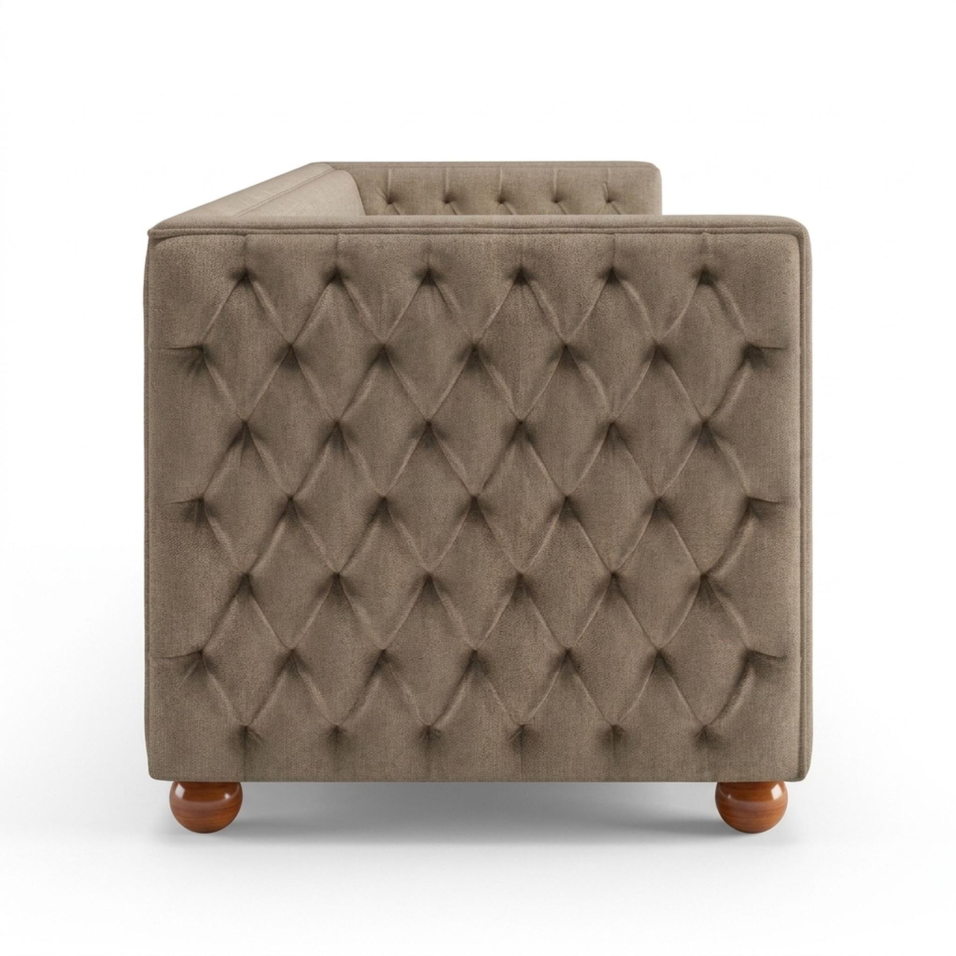 Hayden Home Premium Classic Chesterfield Sofa Bed, Warm Cedar Legs, Premium Dusky Biege Upholstery