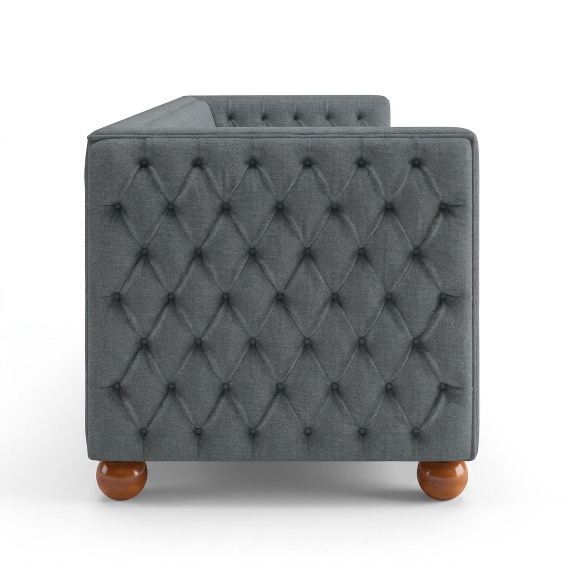Hayden Home Premium Classic Chesterfield Sofa Bed, Warm Cedar Legs, Premium Steel Grey Upholstery