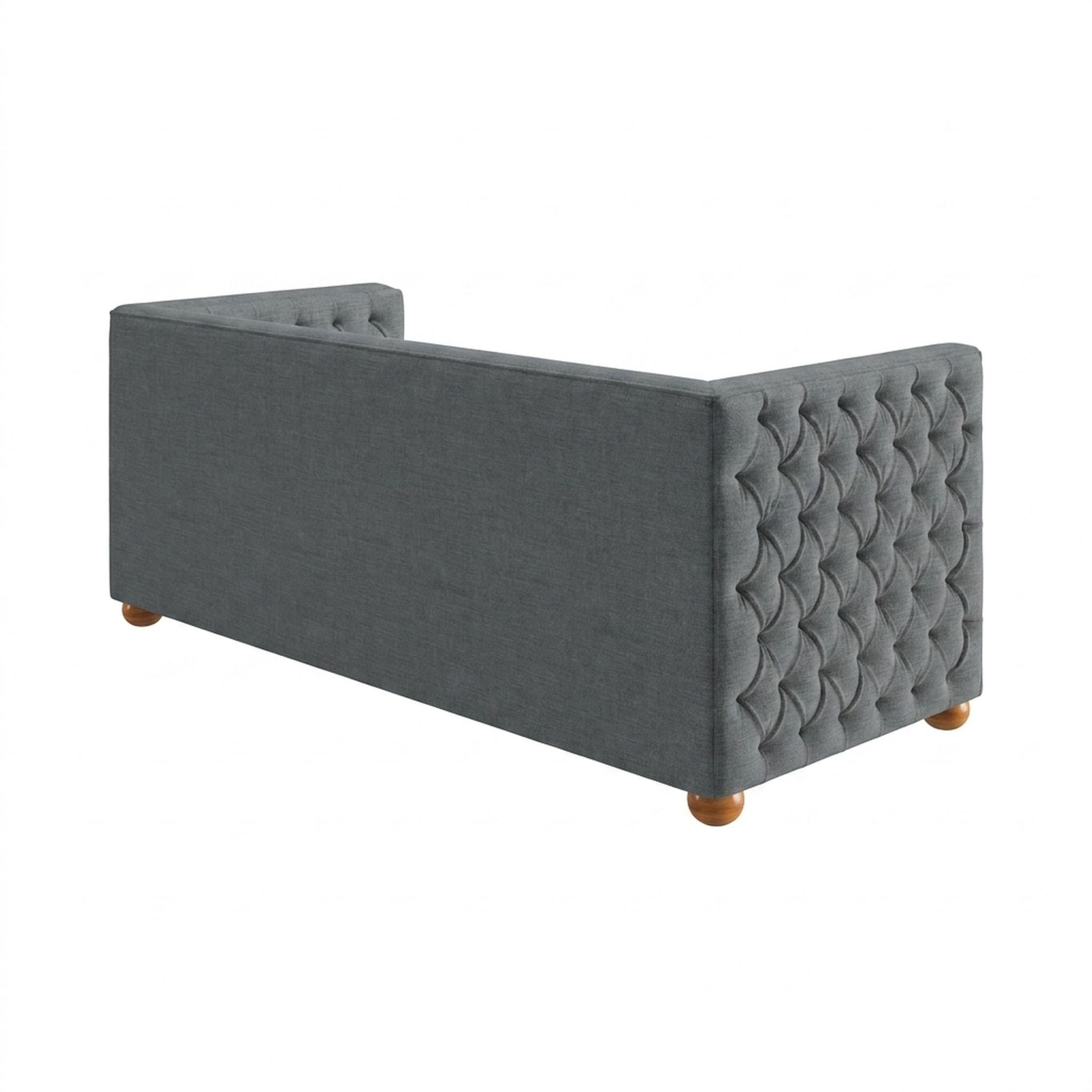 Hayden Home Premium Classic Chesterfield Sofa Bed, Warm Cedar Legs, Premium Steel Grey Upholstery