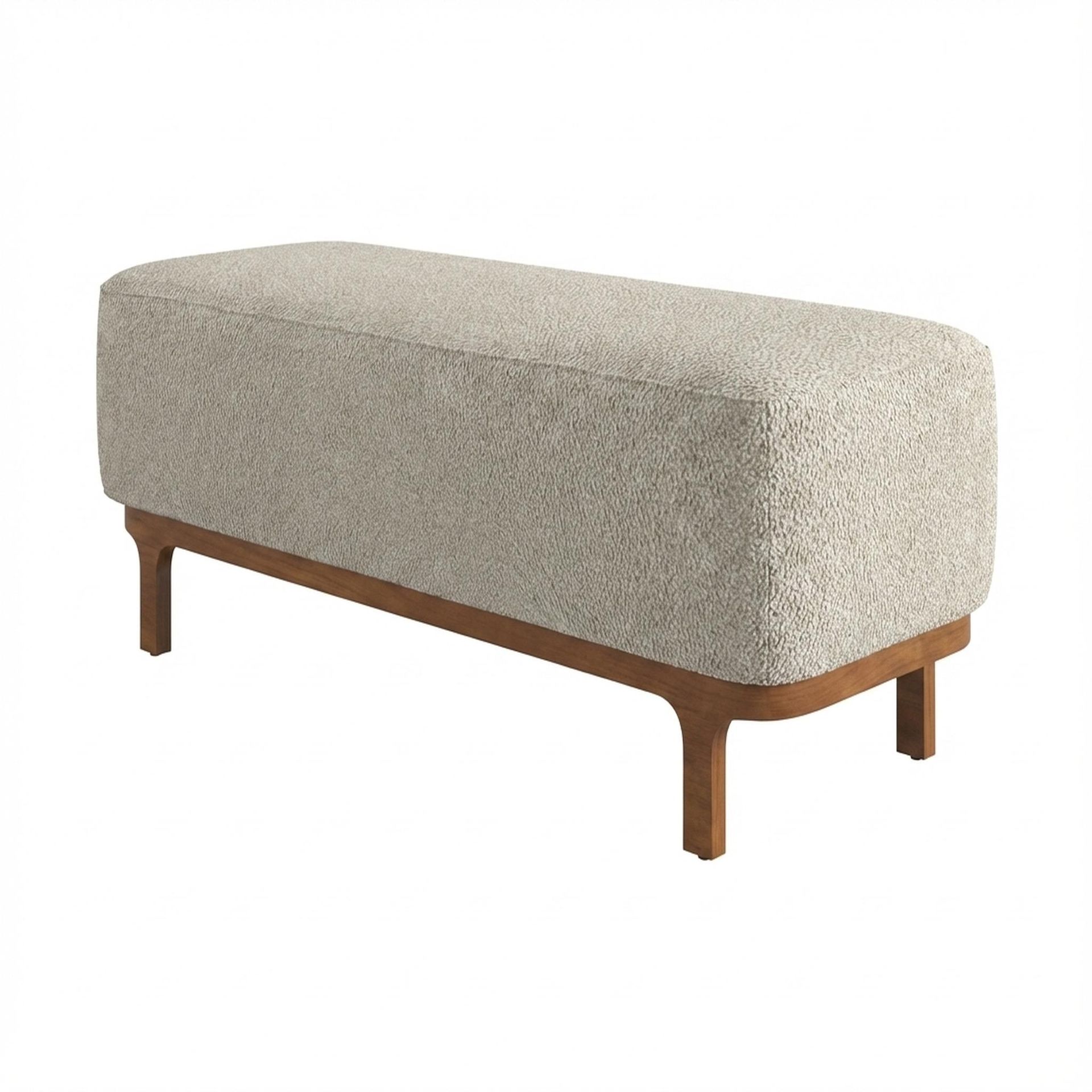 Hayden Home Premium Classic Serenity Bench, Warm Cedar Legs, Essential Bone Upholstery