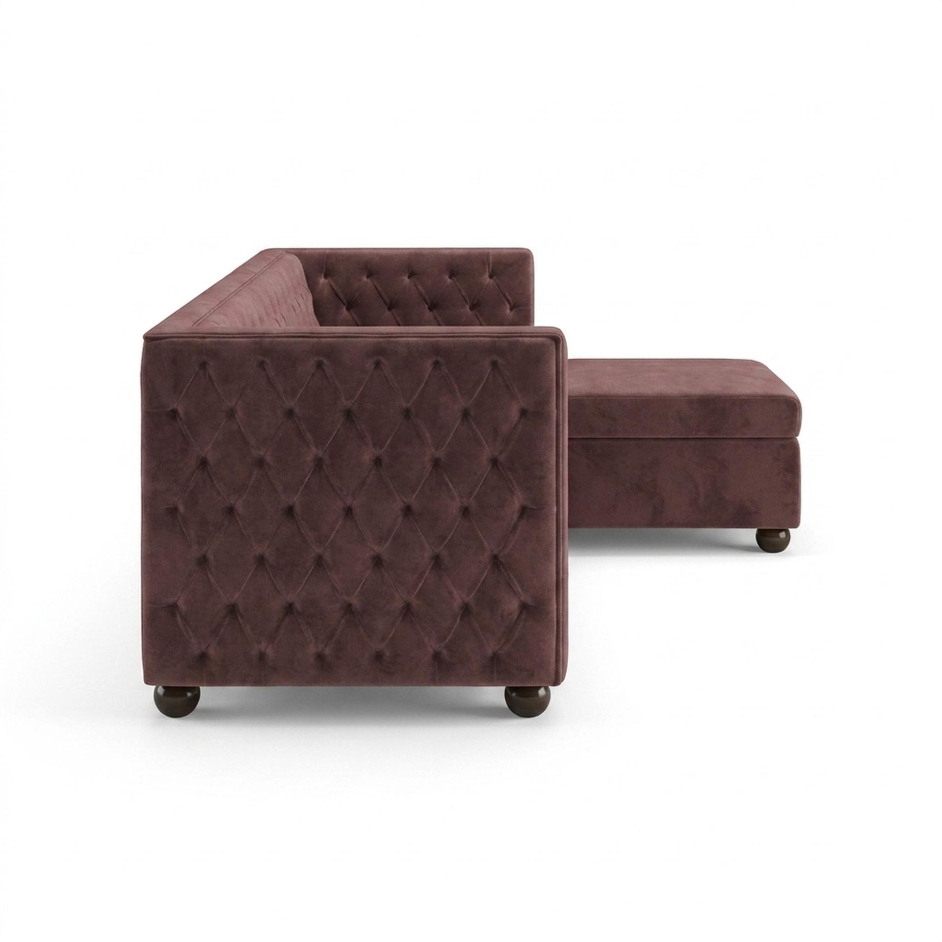 Hayden Home Premium Classic Tufted Sofa Bed, Coco Walnut Legs, Premium Ballet Pink Upholstery
