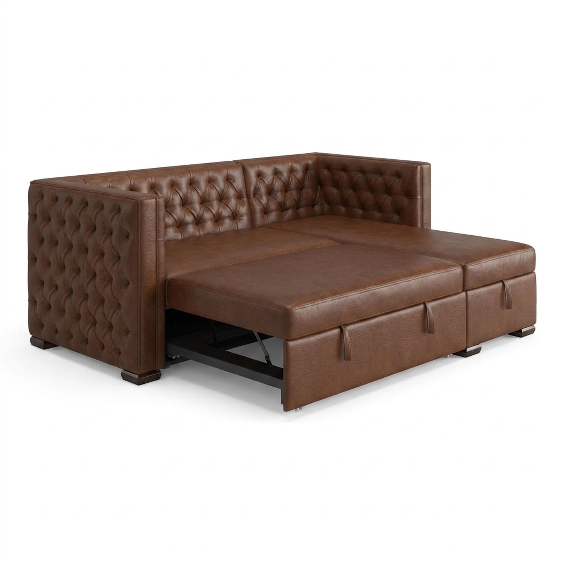 Hayden Home Premium Classic Tufted Sofa Bed, Coco Walnut Legs, Premium Rust Orange Upholstery
