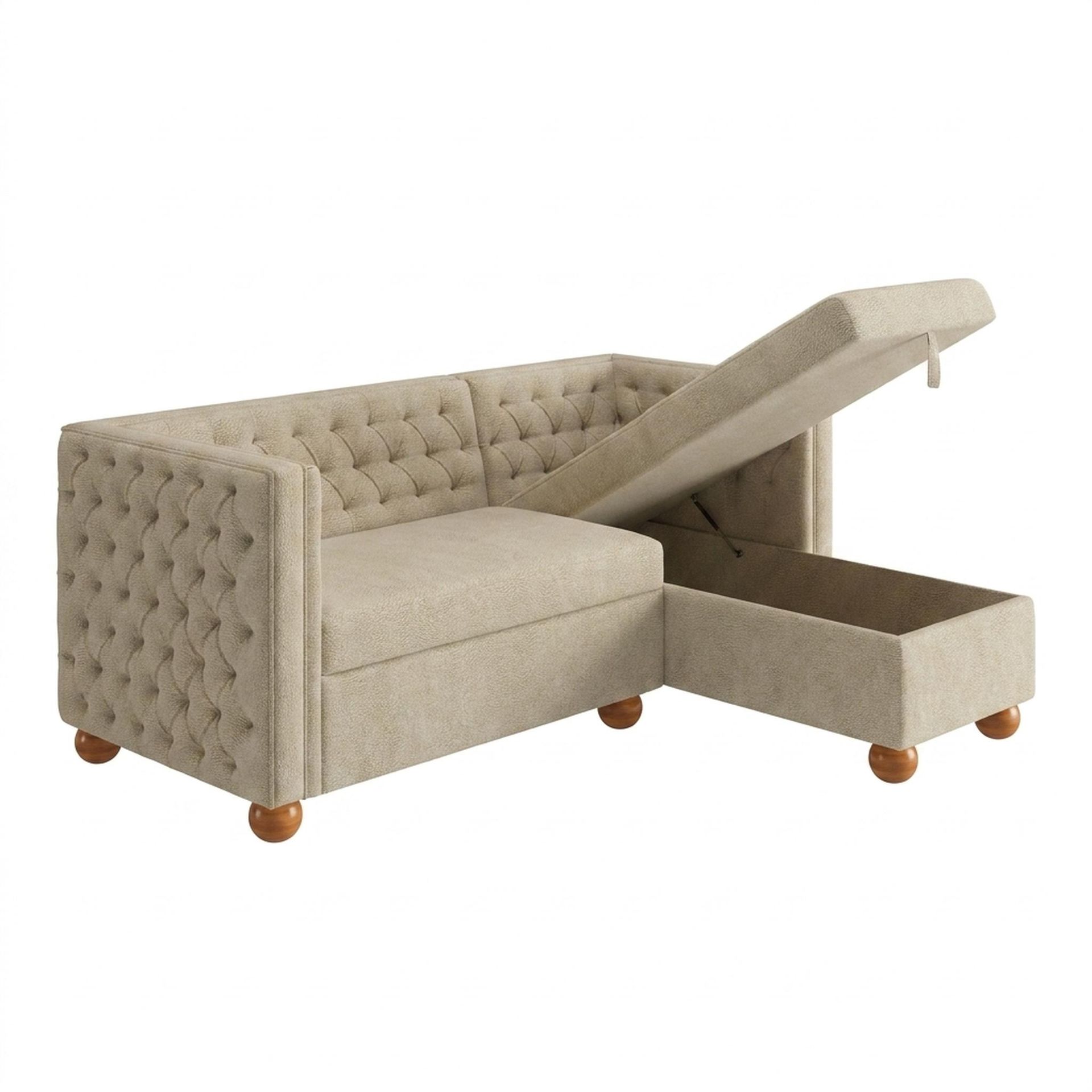 Hayden Home Premium Classic Tufted Sofa Bed, Warm Cedar Legs, Essential Sand Upholstery