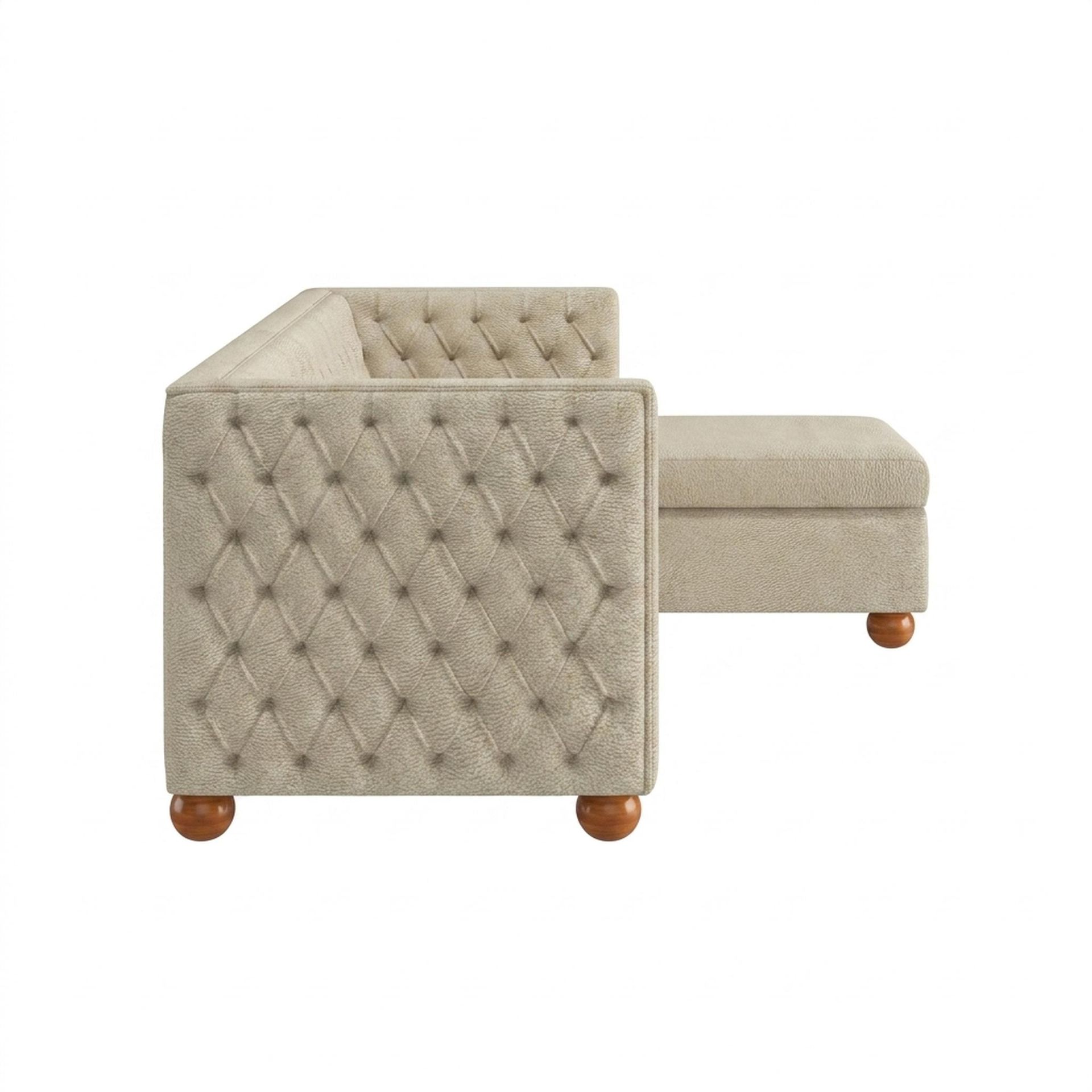 Hayden Home Premium Classic Tufted Sofa Bed, Warm Cedar Legs, Essential Sand Upholstery