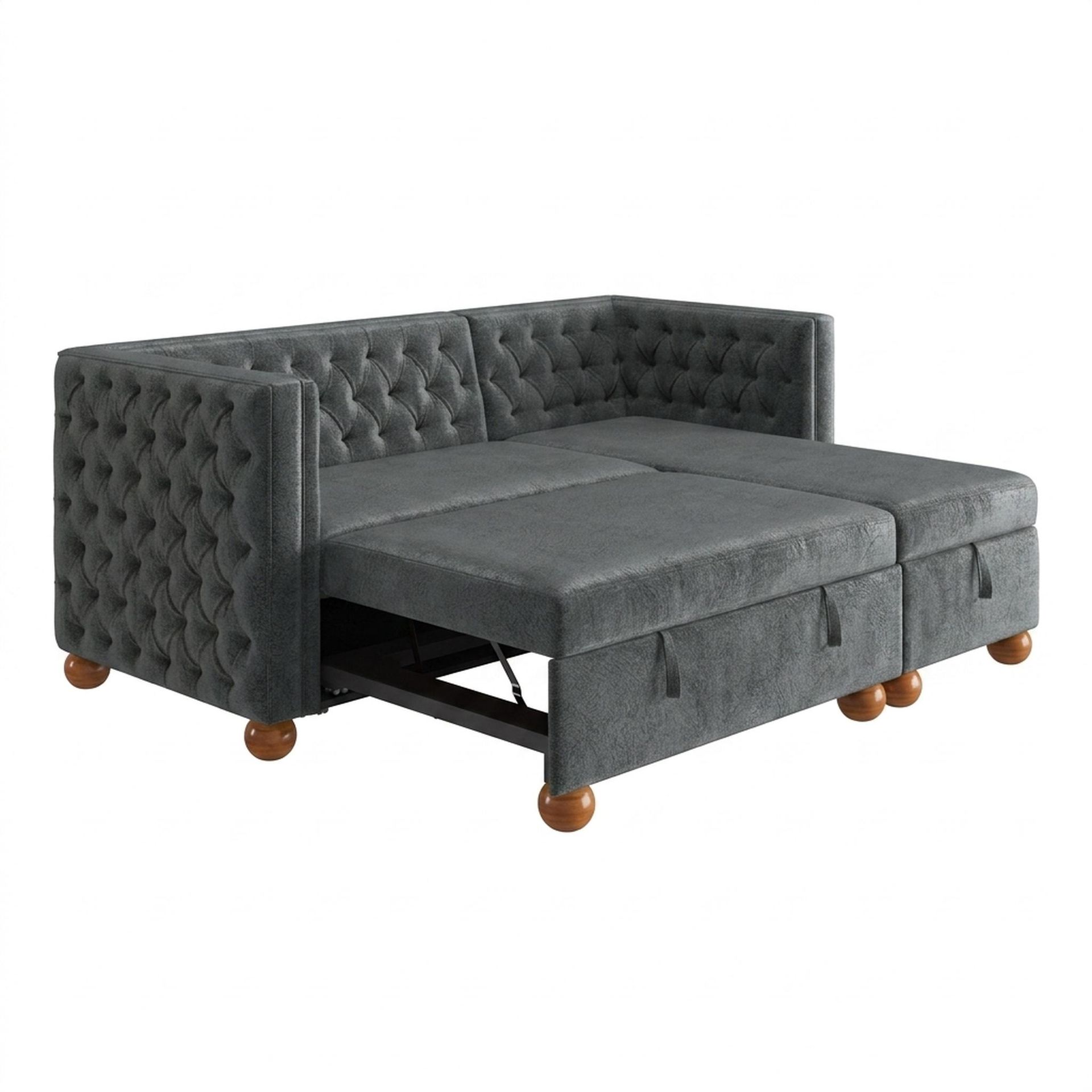 Hayden Home Premium Classic Tufted Sofa Bed, Warm Cedar Legs, Essential Frost Upholstery