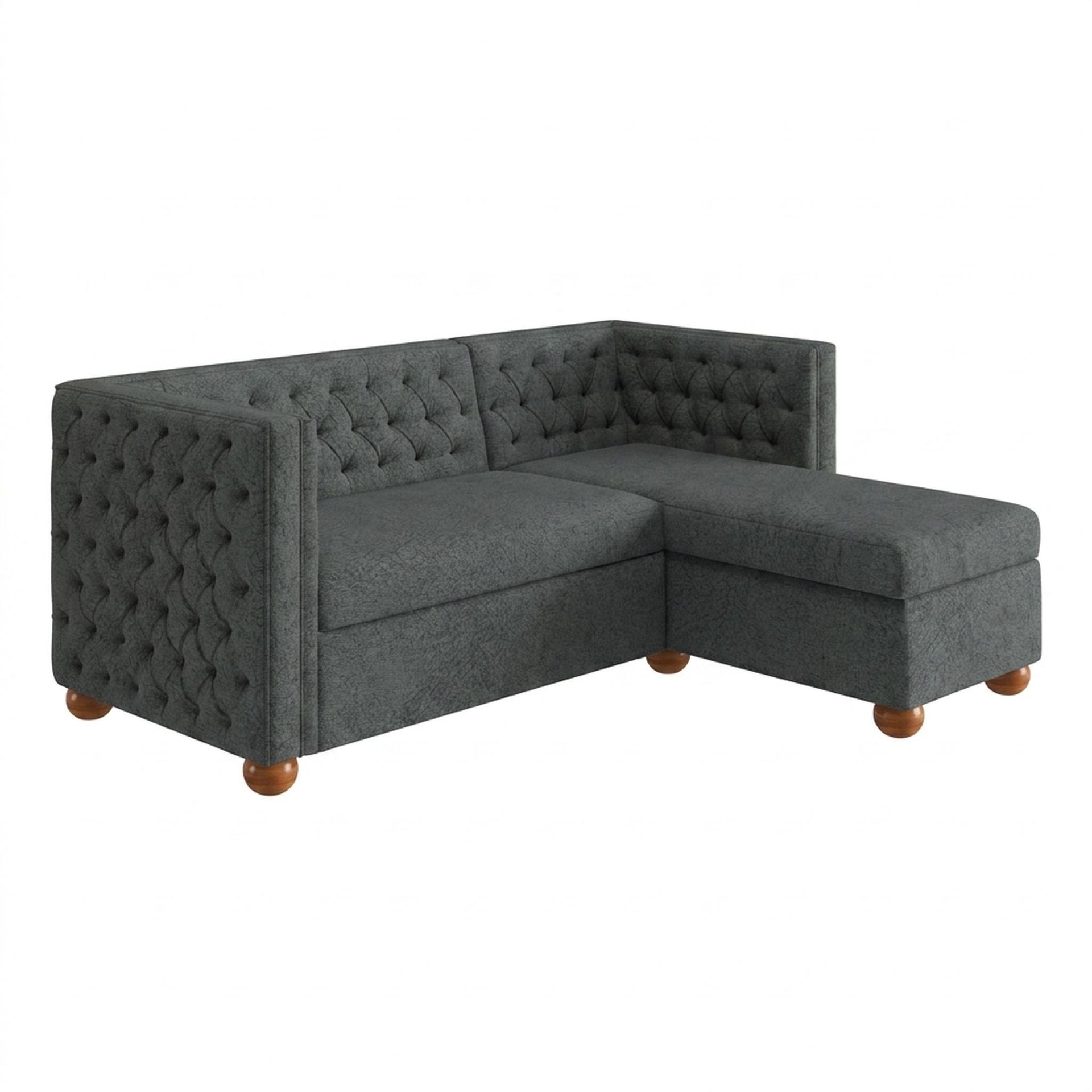 Hayden Home Premium Classic Tufted Sofa Bed, Warm Cedar Legs, Essential Frost Upholstery