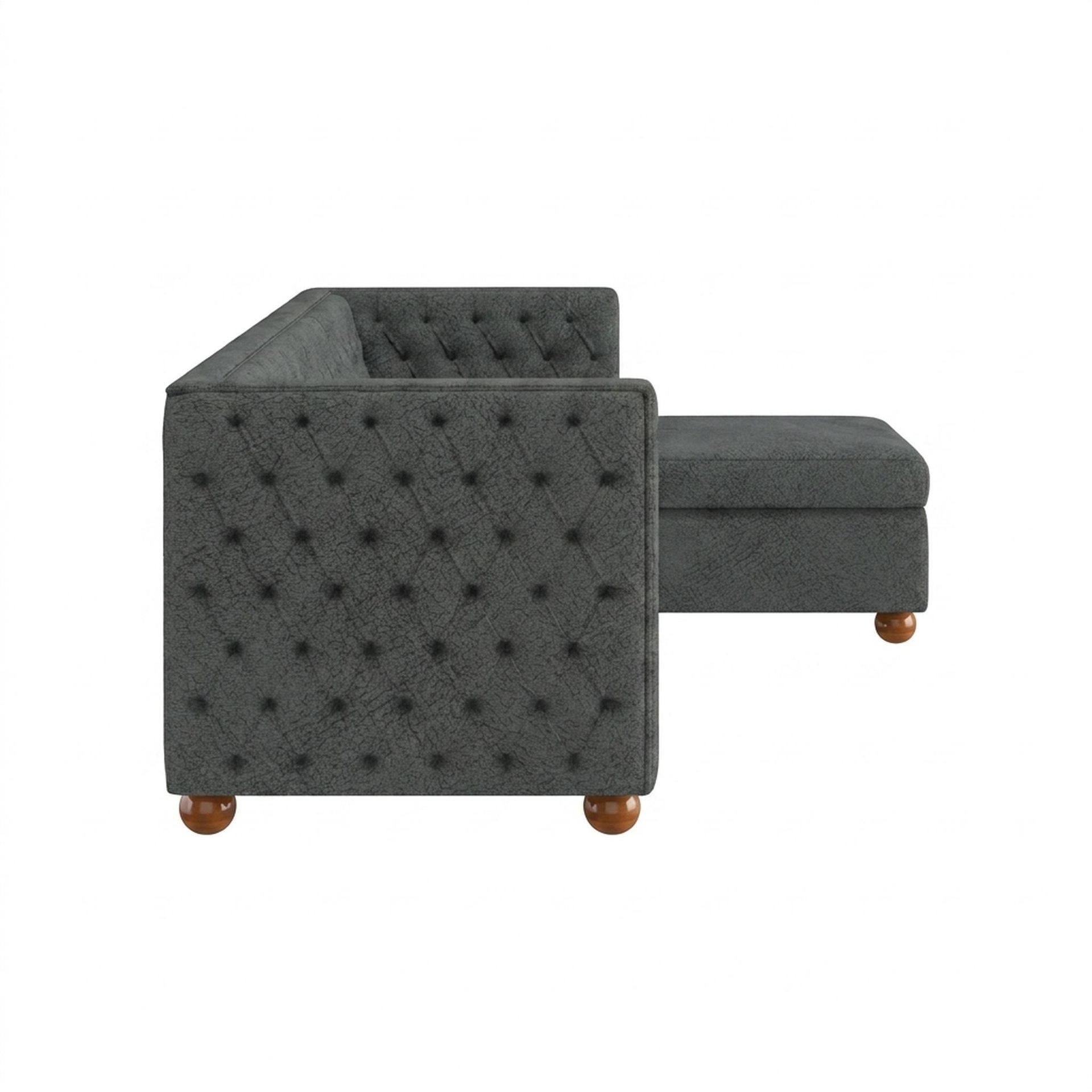 Hayden Home Premium Classic Tufted Sofa Bed, Warm Cedar Legs, Essential Frost Upholstery