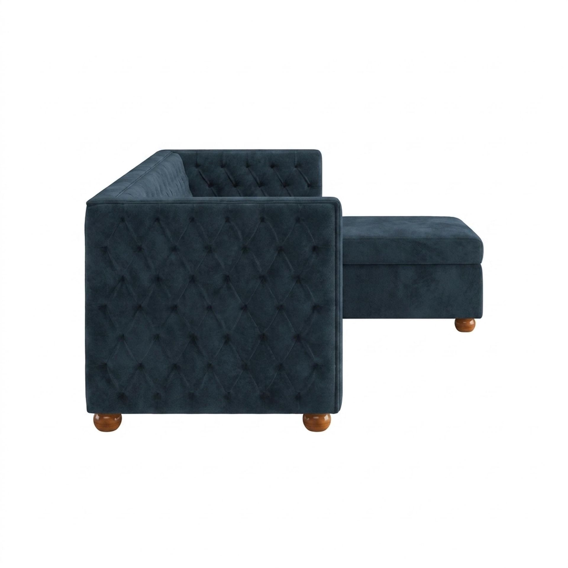 Hayden Home Premium Classic Tufted Sofa Bed, Warm Cedar Legs, Essential Vintage Blue Upholstery