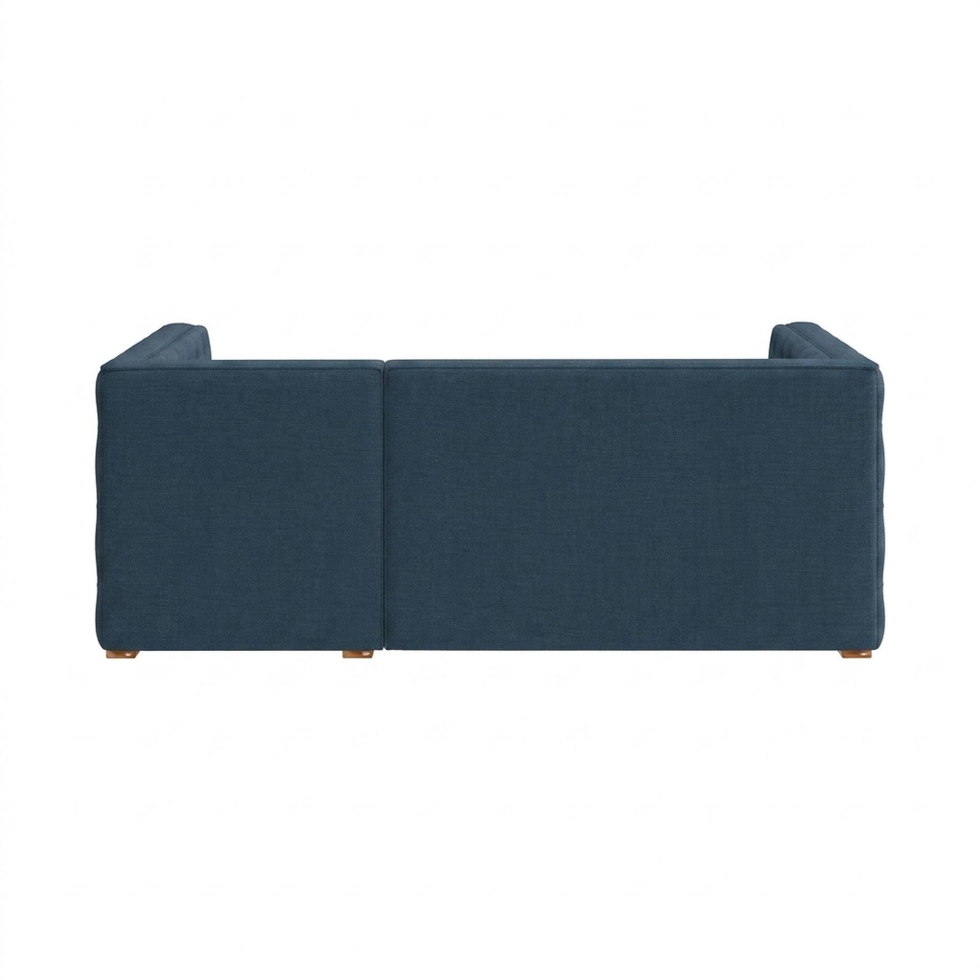 Hayden Home Premium Classic Tufted Sofa Bed, Warm Cedar Legs, Essential Aegean Blue Upholstery