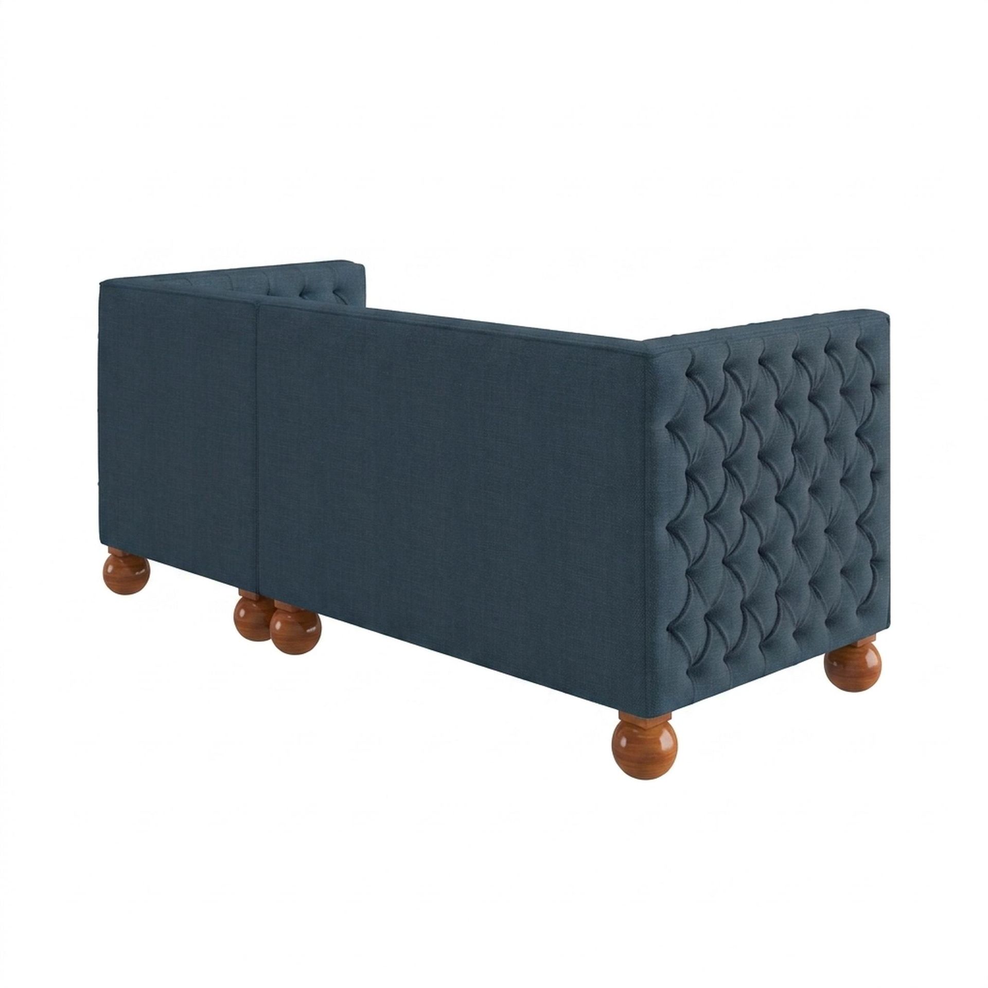 Hayden Home Premium Classic Tufted Sofa Bed, Warm Cedar Legs, Essential Aegean Blue Upholstery