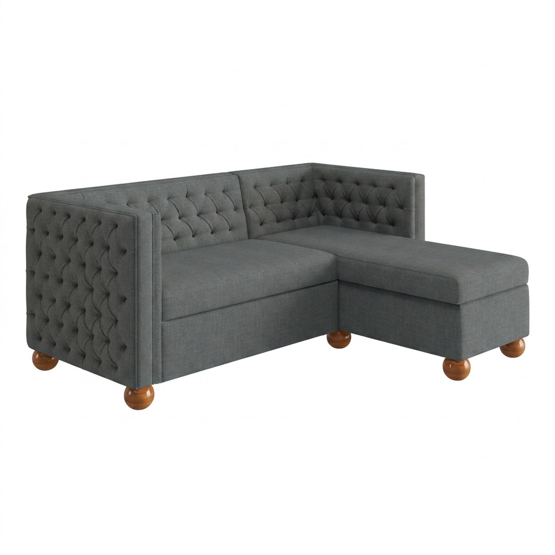 Hayden Home Premium Classic Tufted Sofa Bed, Warm Cedar Legs, Premium Steel Grey Upholstery