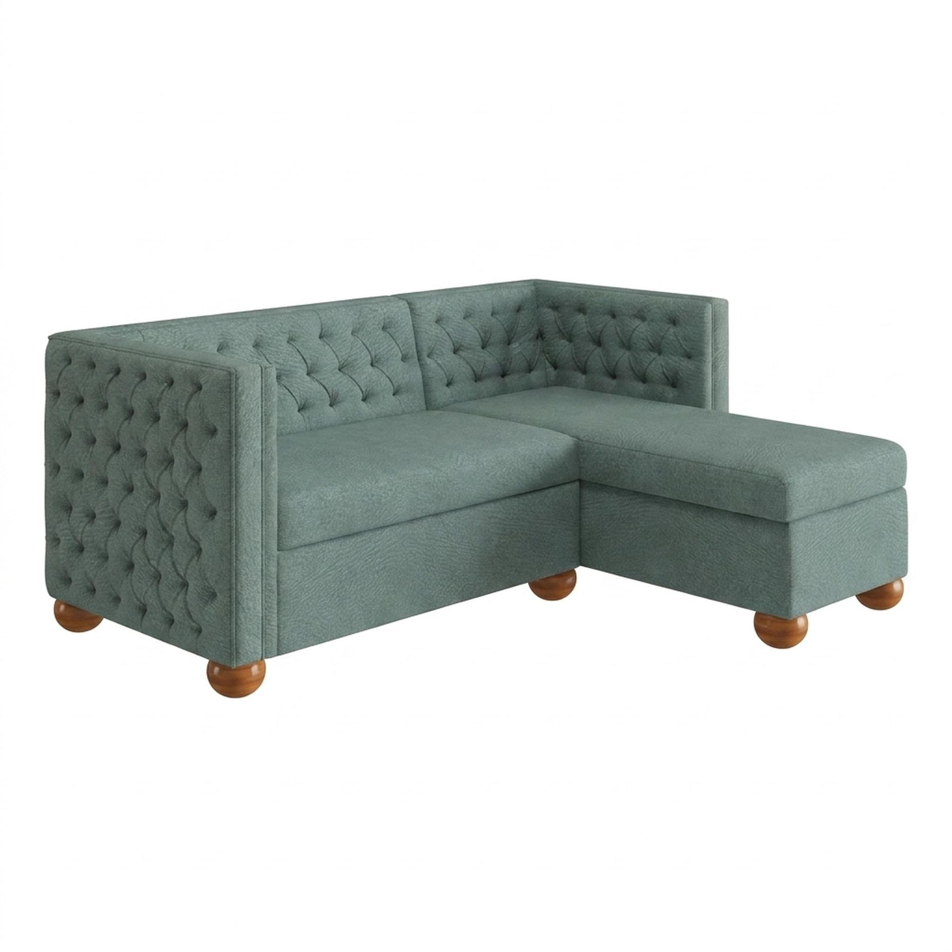 Hayden Home Premium Classic Tufted Sofa Bed, Warm Cedar Legs, Premium Mint Green Upholstery