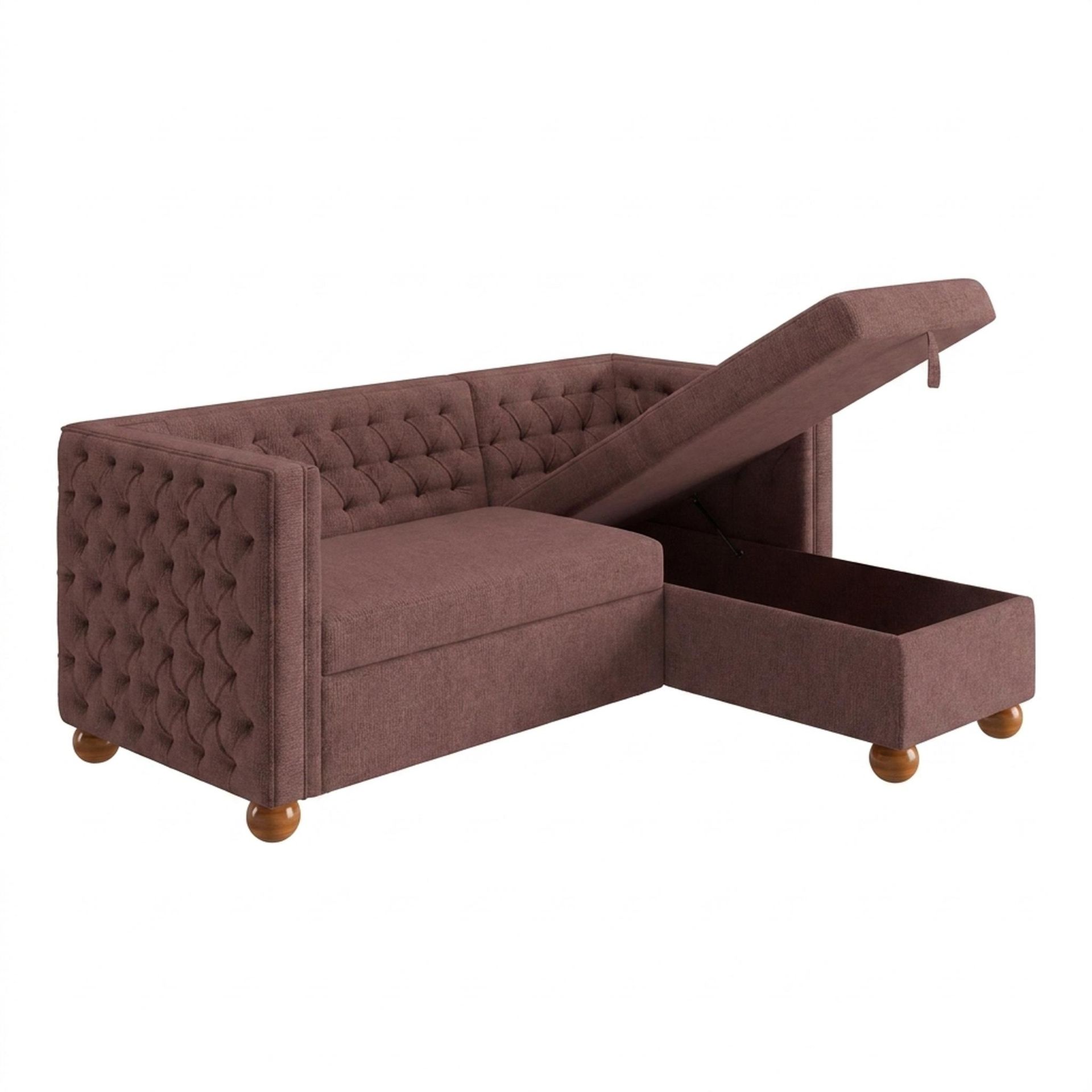 Hayden Home Premium Classic Tufted Sofa Bed, Warm Cedar Legs, Premium Ballet Pink Upholstery