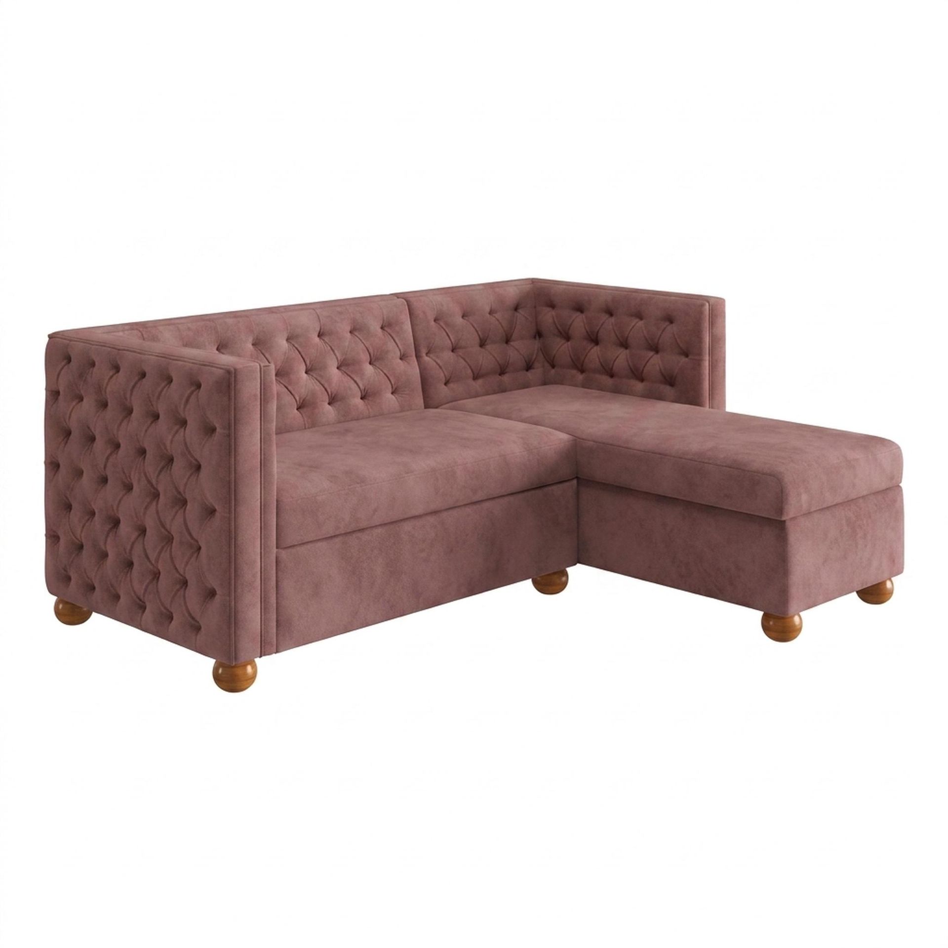 Hayden Home Premium Classic Tufted Sofa Bed, Warm Cedar Legs, Premium Ballet Pink Upholstery